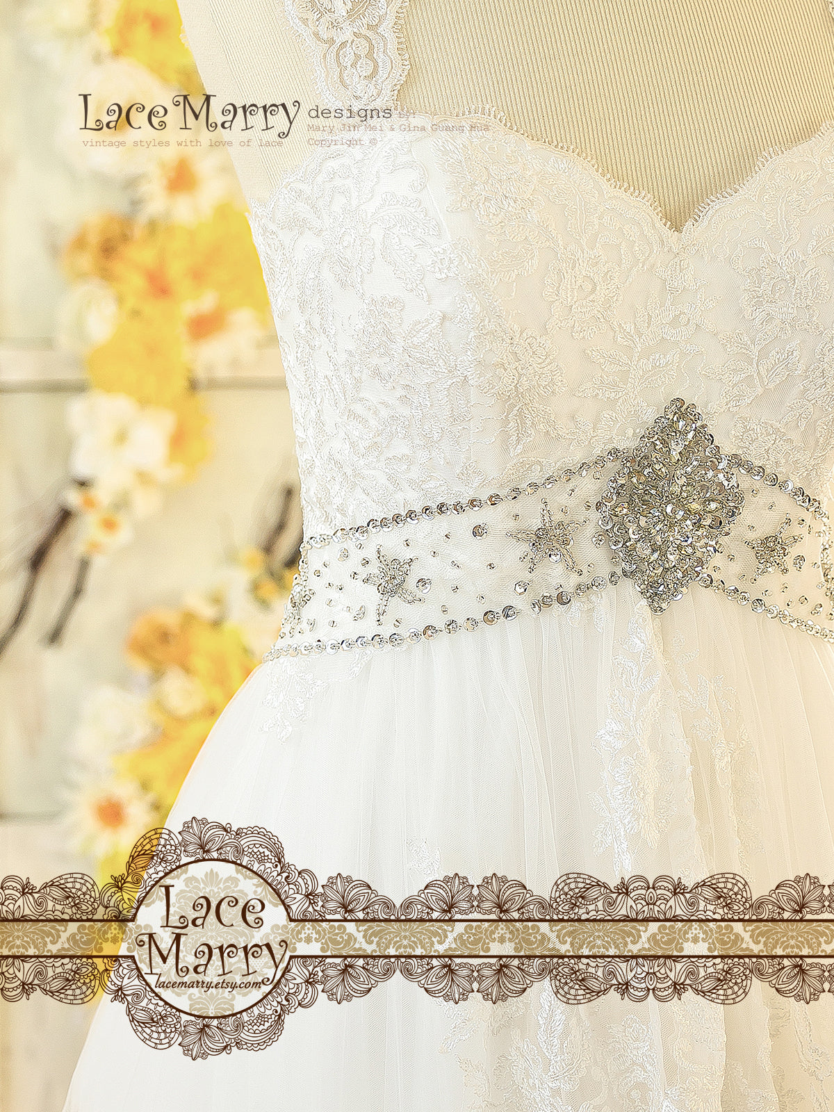 Hand Beaded Belt on High Low Waist Wedding Dress
