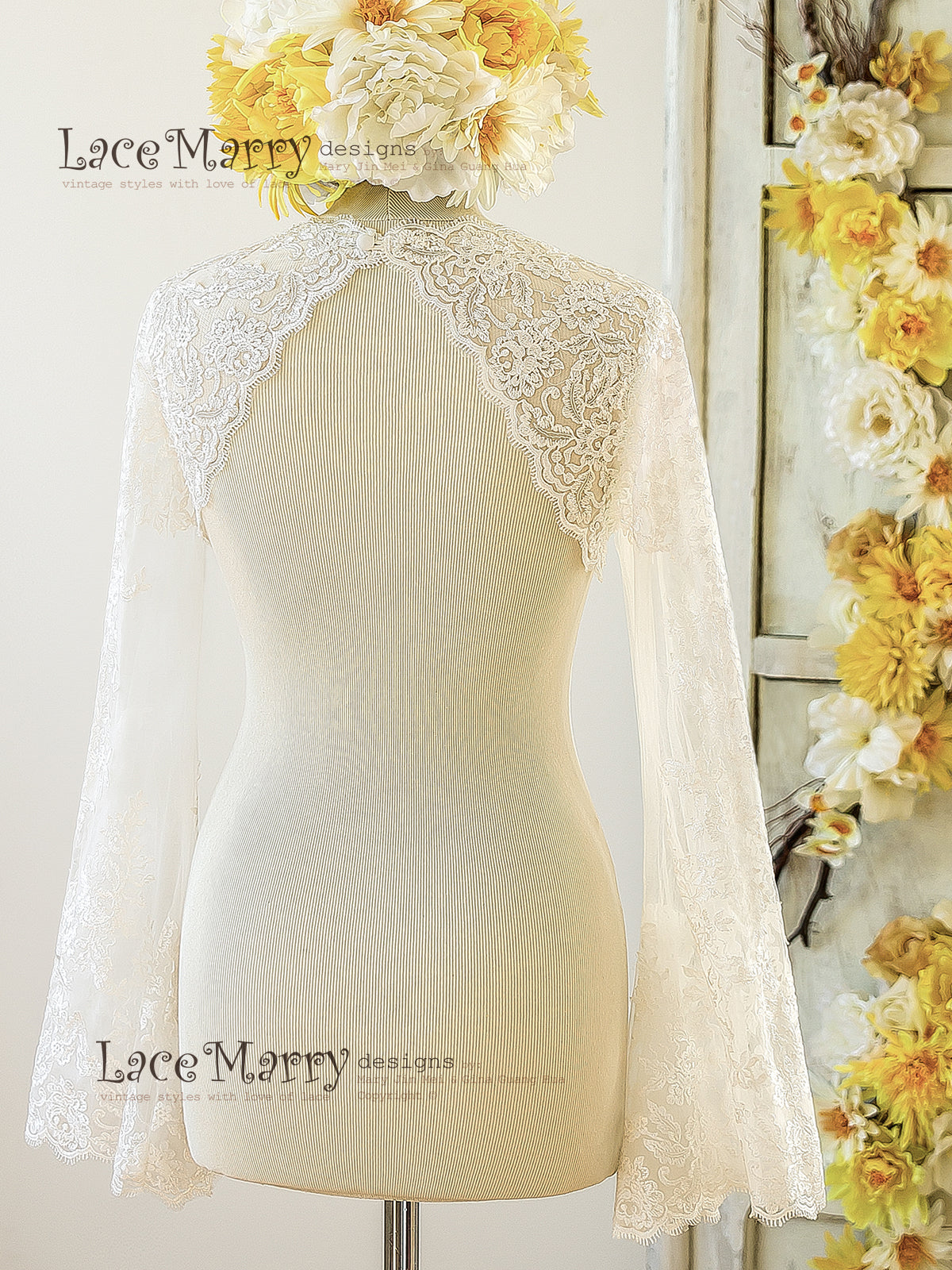 Removable Lace Bolero from Soft Tulle and Lace Applique