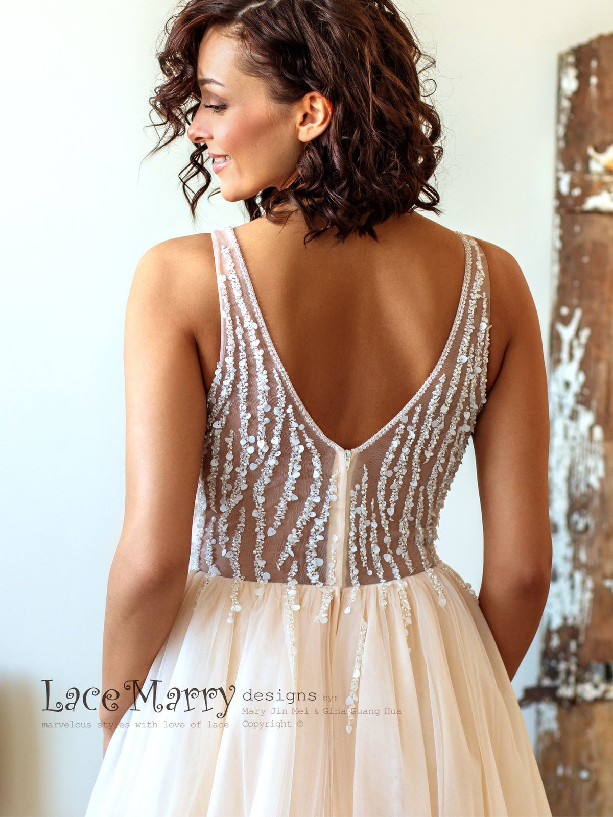 Light Wedding Dress with Beaded Top