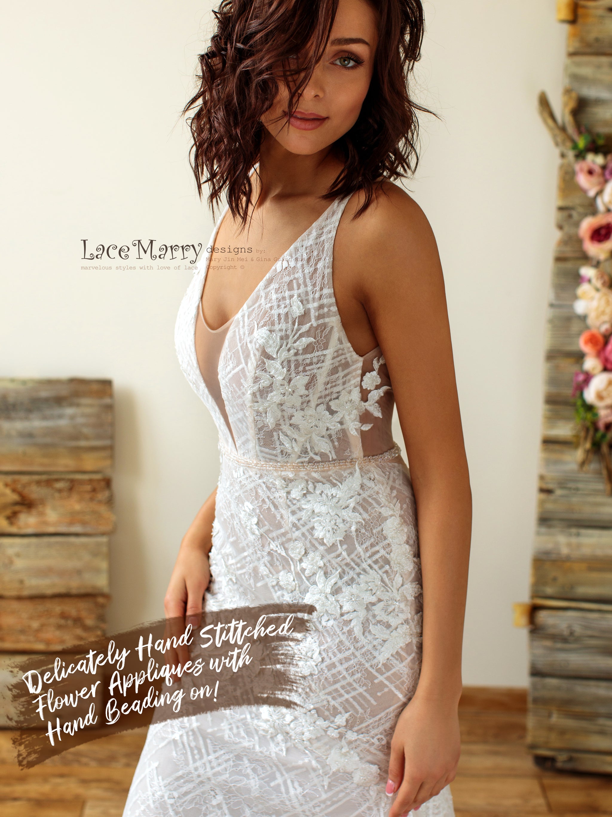 Geometric Sparkling Lace Wedding Dress