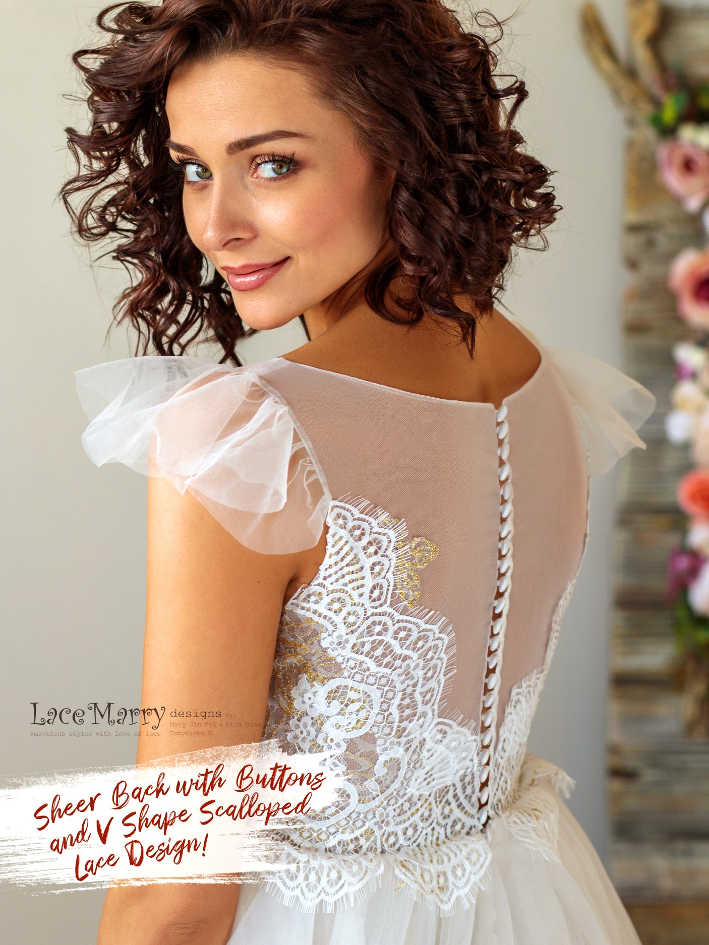 Romantic Boho Wedding Dress with Scalloped Lace Top LaceMarry