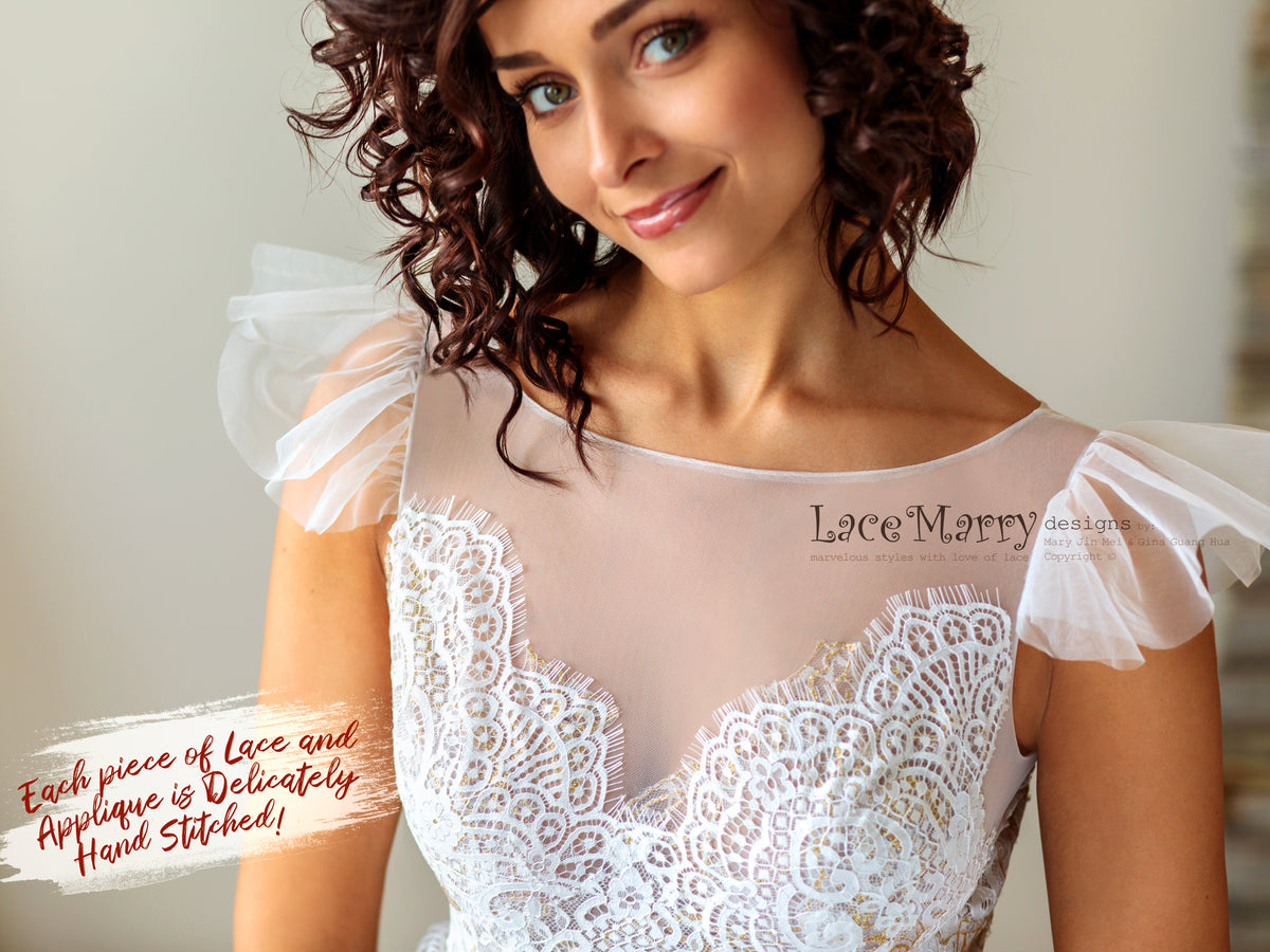 Illusion Neckline Boho Wedding Dress
