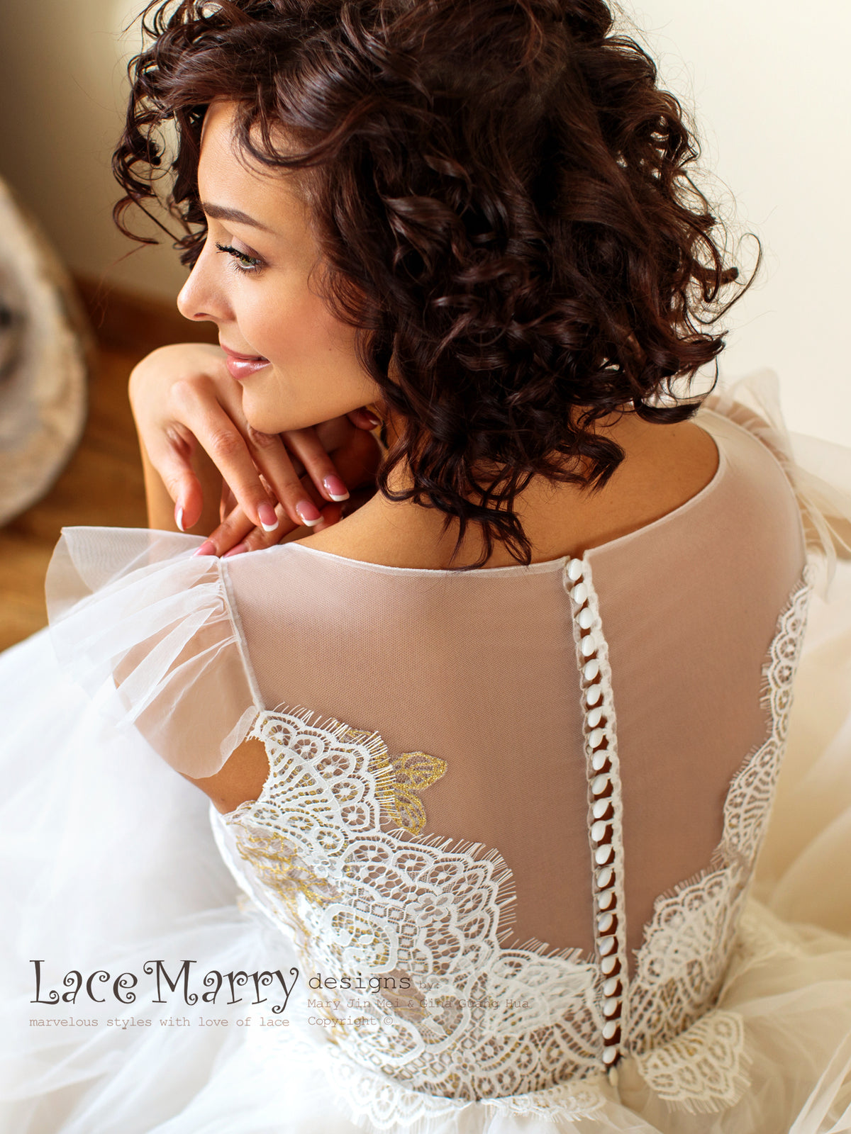Beautiful Boho Wedding Dress with Illusion Back Design