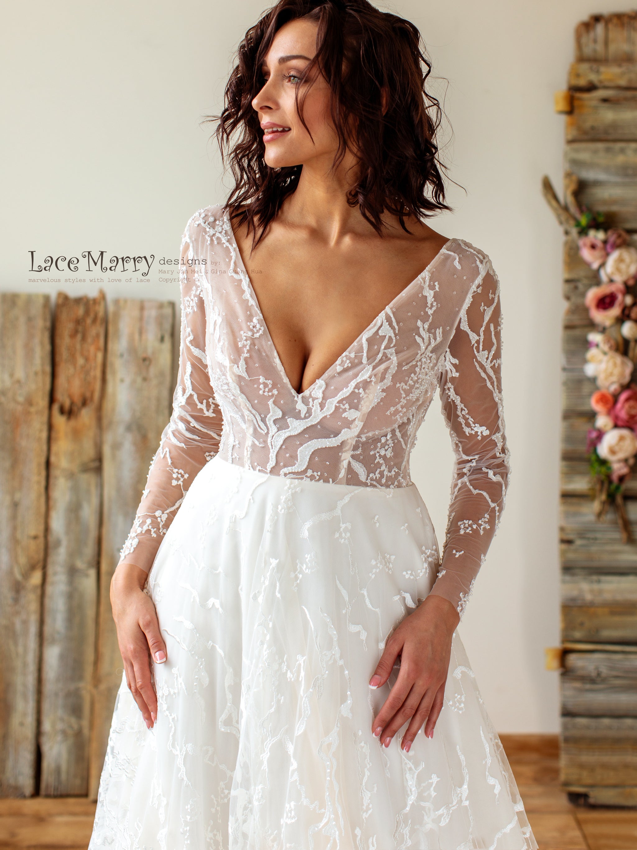 Couture Lace Wedding Dress with Long Sleeves - LaceMarry Couture Lace Wedding Dress with Long Sleeves - LaceMarry