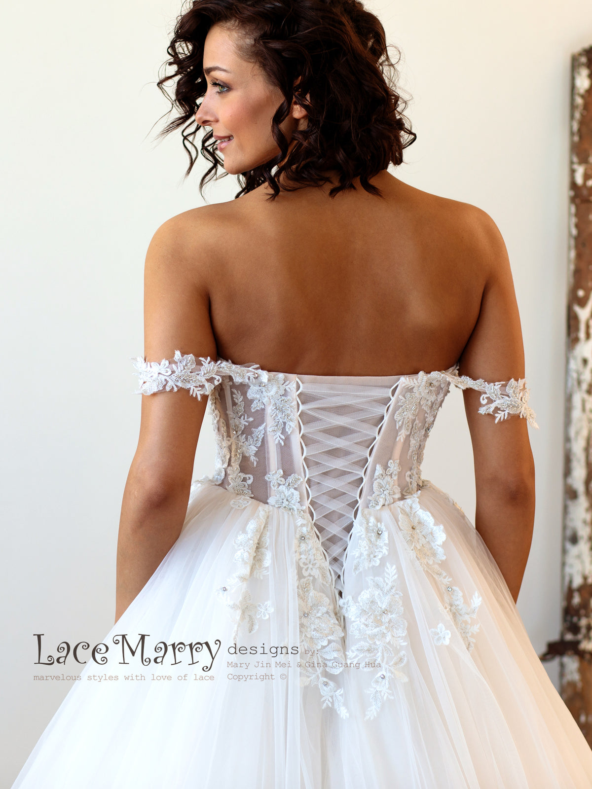 Lace up Back Wedding Dress with Off Shoulders