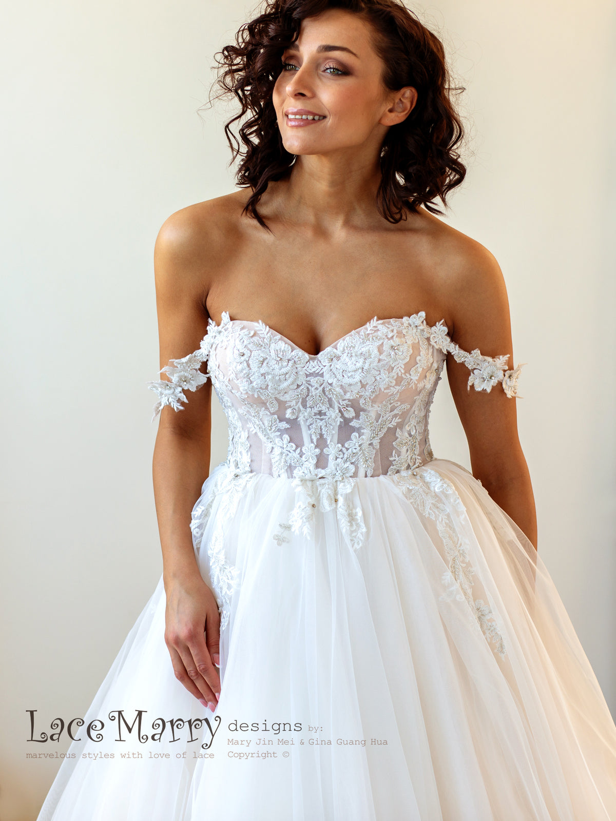 Off Shoulder Straps Wedding Dress with Corset Bodice