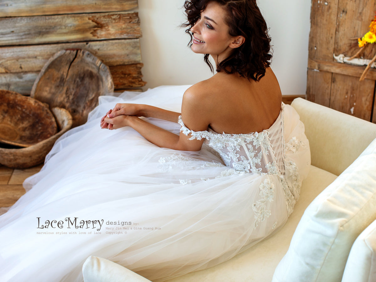 Corset Style Wedding Dress with Off Shoulder Straps