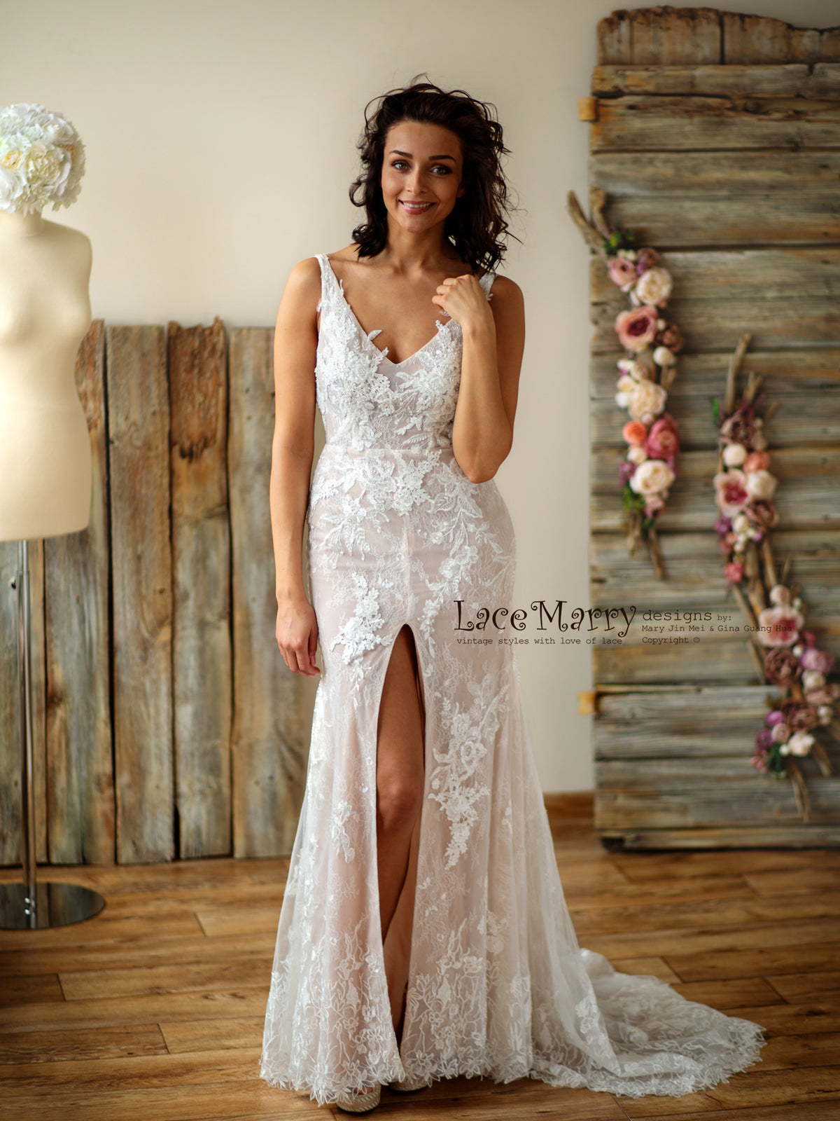 Wedding Dress with Slit on Skirt