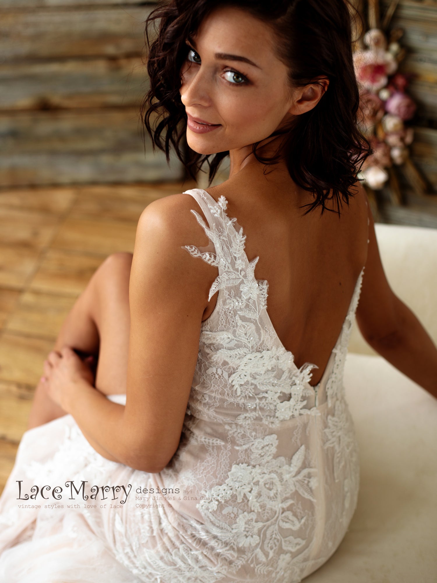 Fitted Lace Wedding Dress with Slit from French Lace - LaceMarry Fitted Lace Wedding Dress with Slit from French Lace - LaceMarry