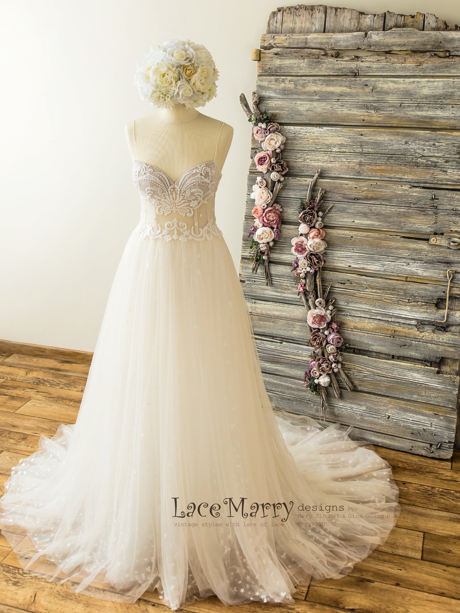 Beautiful Summer Wedding Dress with Beaded Swirl Lace - LaceMarry Beautiful Summer Wedding Dress with Beaded Swirl Lace - LaceMarry