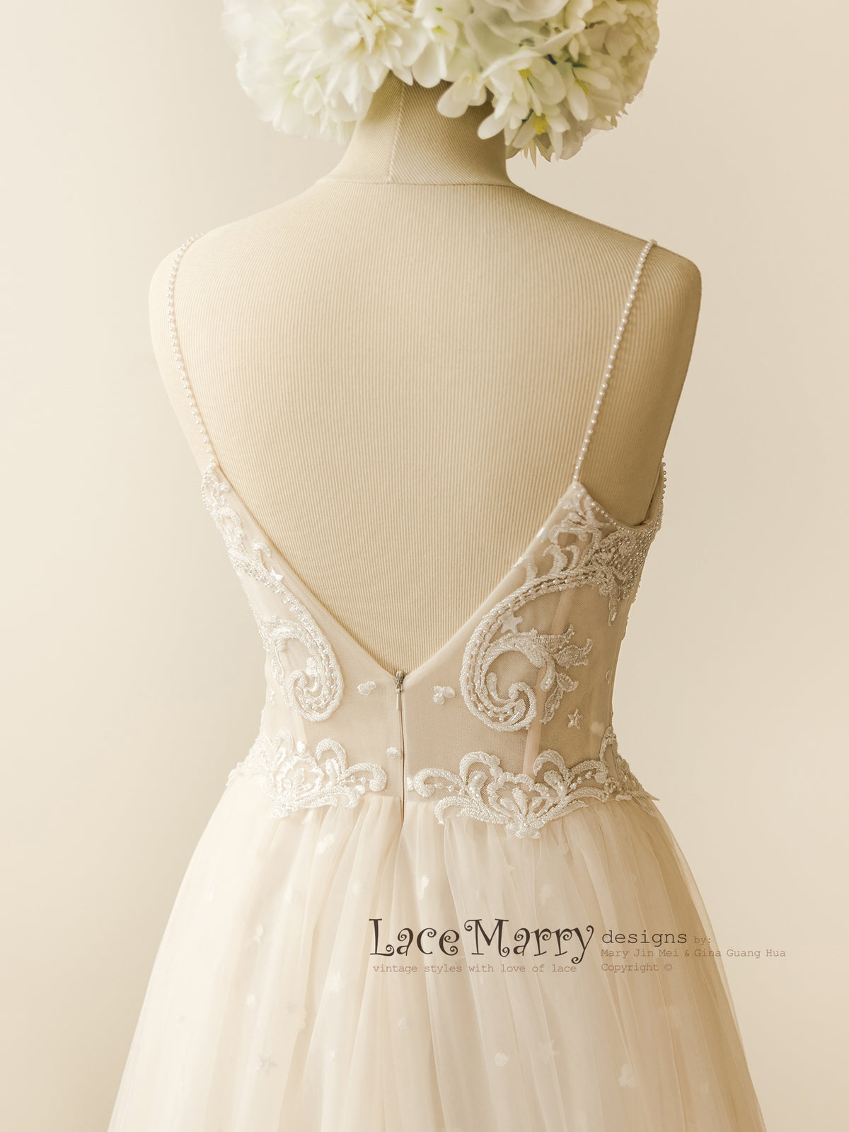 Deep V-Cut Open Back Wedding Dress with Beading