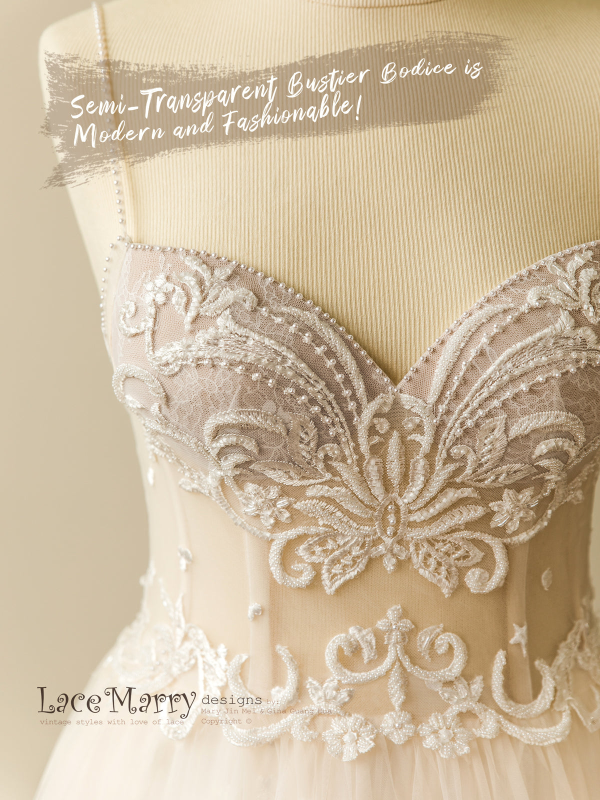 Wedding Dress with Delicate Beading on Bustier Corset Top