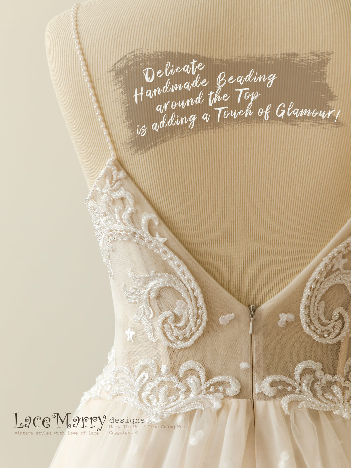 Wedding Dress with Deep V Cut Back and Swirl Lace
