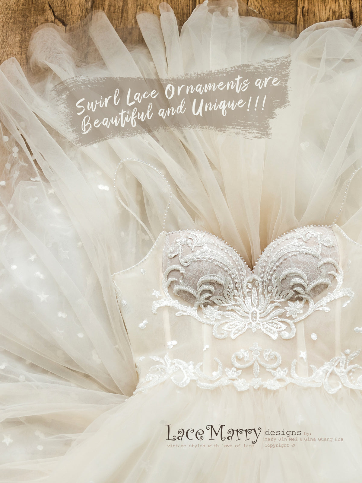 Swirl Lace Wedding Dress with Bustier and Boho Tulle Skirt 