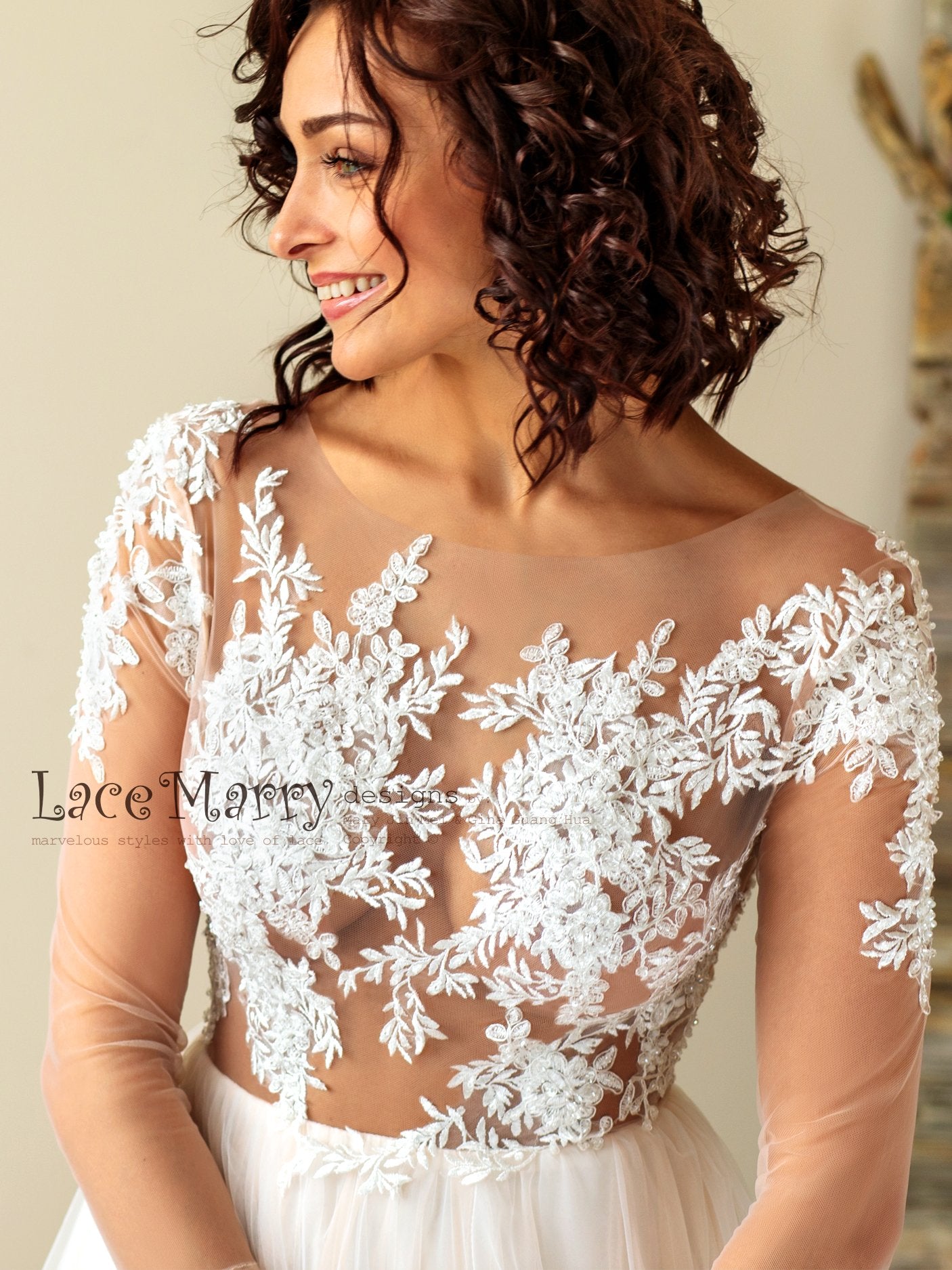 Long Sleeves Boho Wedding Dress with Tattoo Design - LaceMarry Long Sleeves Boho Wedding Dress with Tattoo Design - LaceMarry