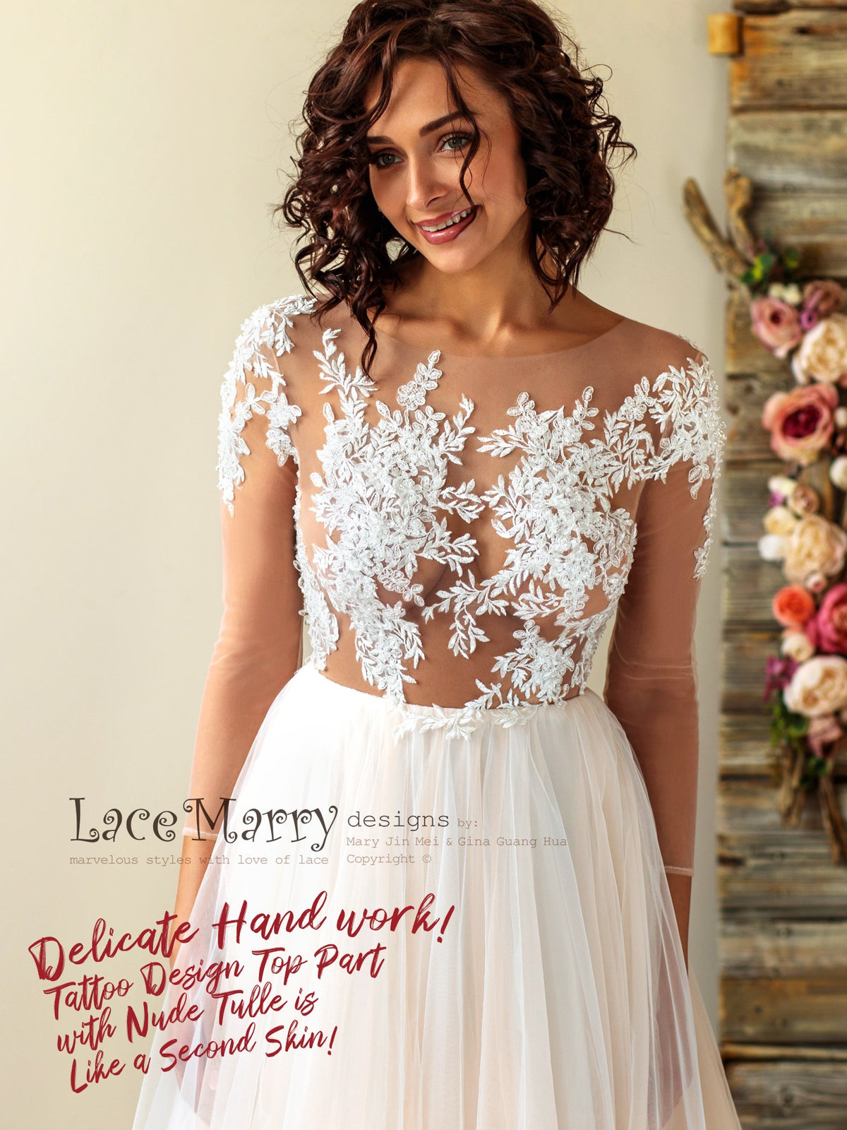 A Line Airy Wedding Dress with Long Sleeves