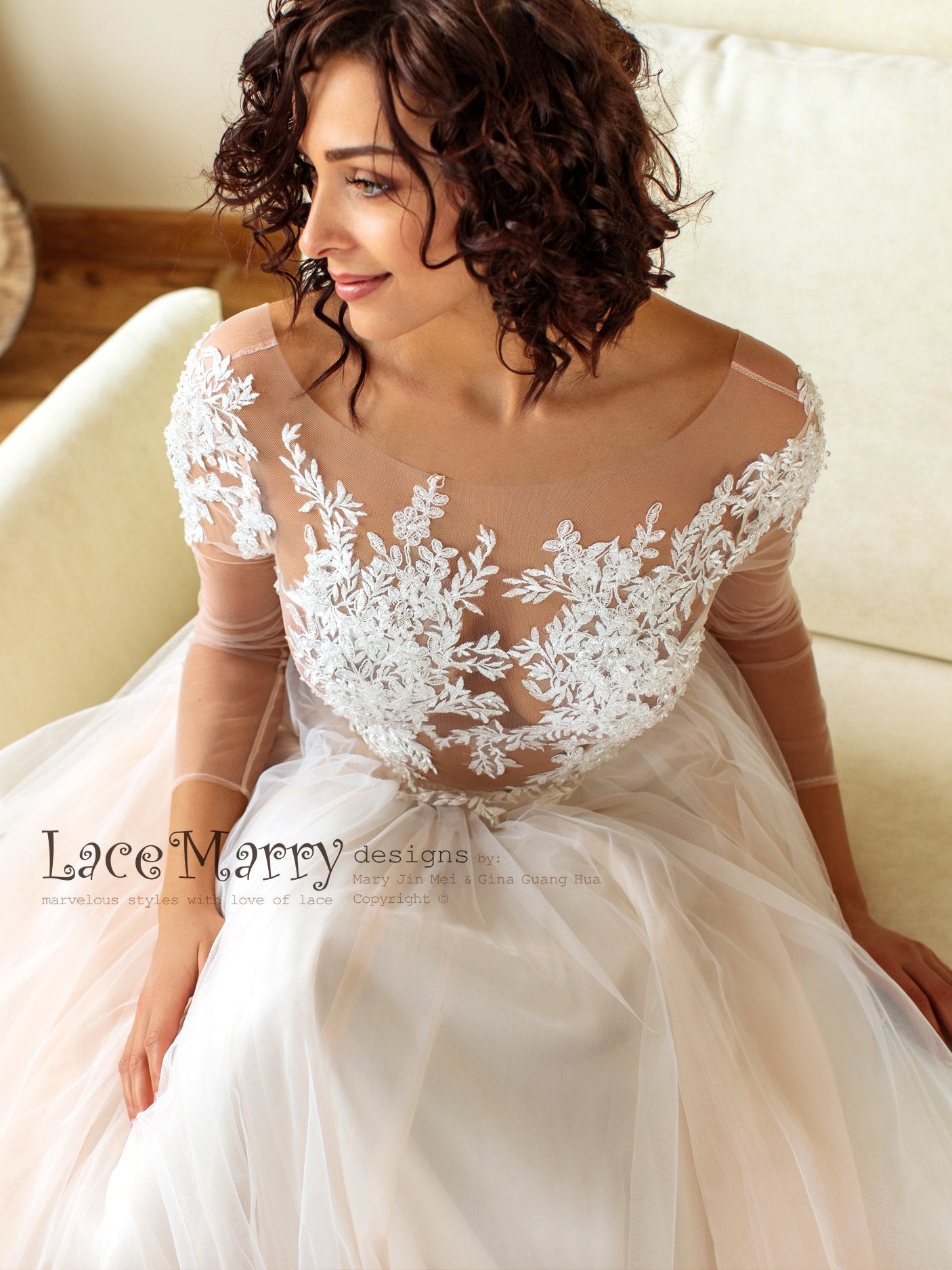 Long Sleeves Boho Wedding Dress with Tattoo Design - LaceMarry Long Sleeves Boho Wedding Dress with Tattoo Design - LaceMarry