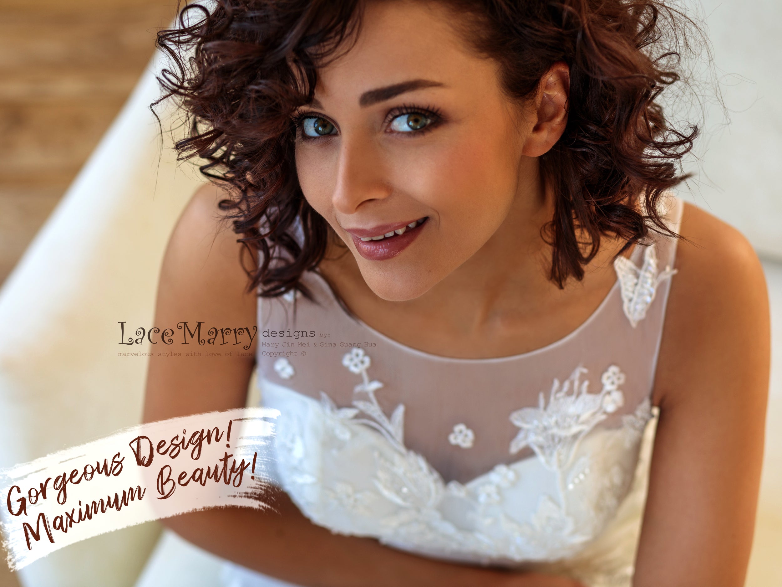 Fitted Lace Wedding Dress with Beaded Floral Appliques