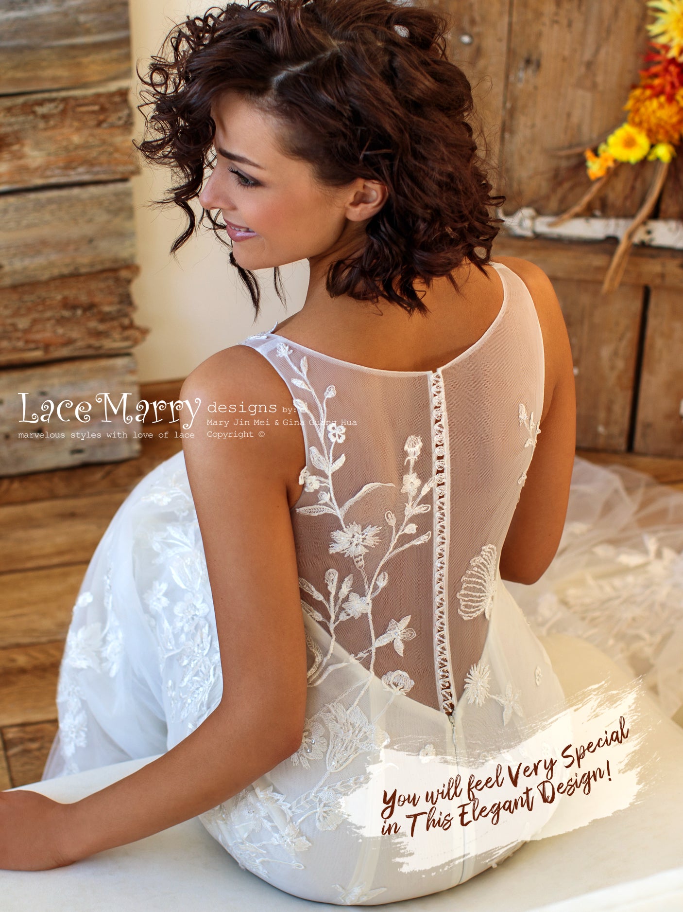 Fitted Lace Wedding Dress with Beaded Floral Appliques - LaceMarry Fitted Lace Wedding Dress with Beaded Floral Appliques - LaceMarry