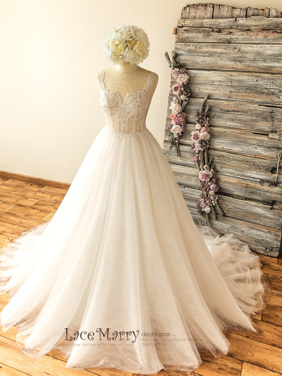 Princess Corset Wedding Dress with Sweetheart Top LaceMarry