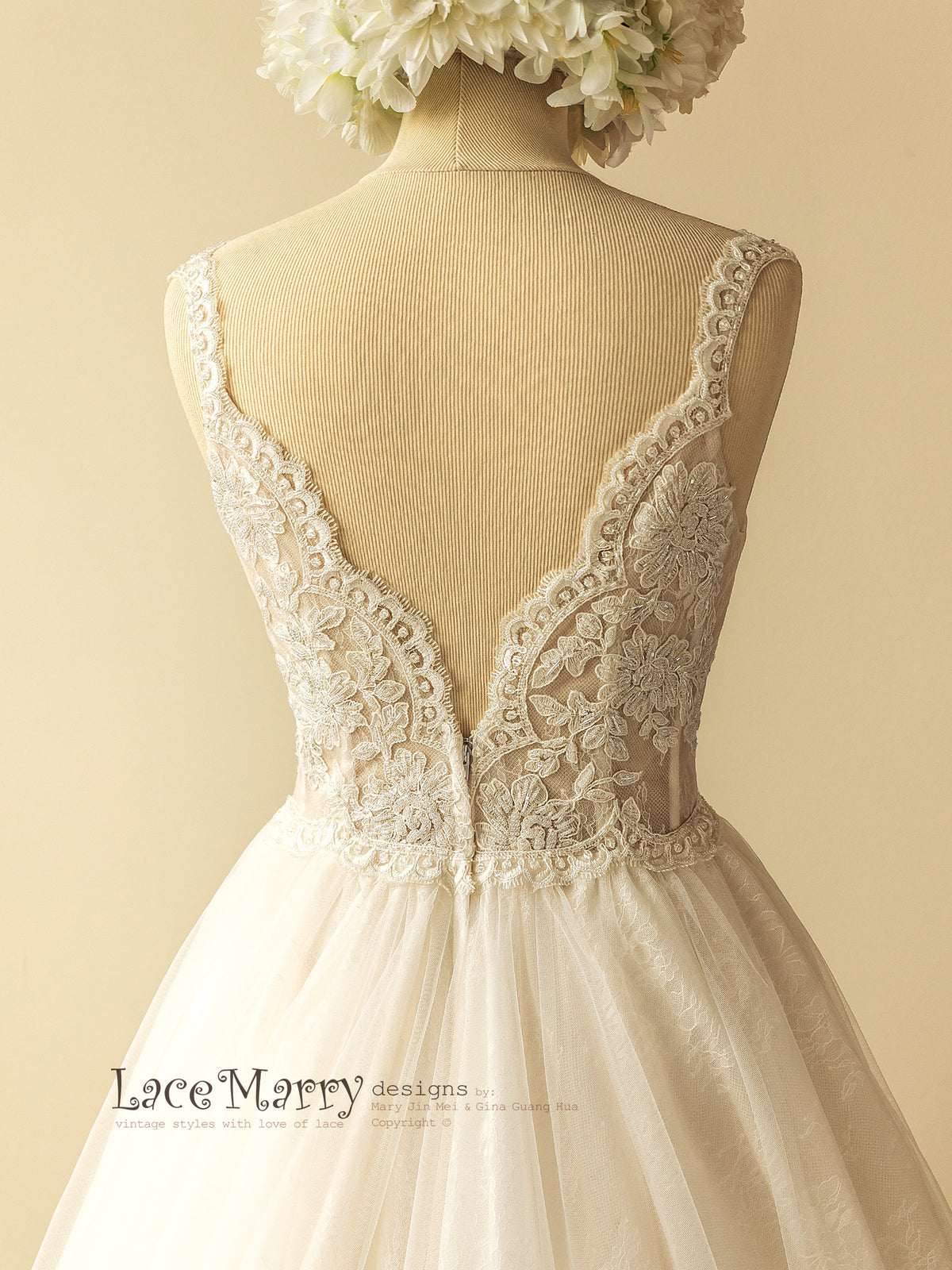V Cut Back Lace Wedding Dress