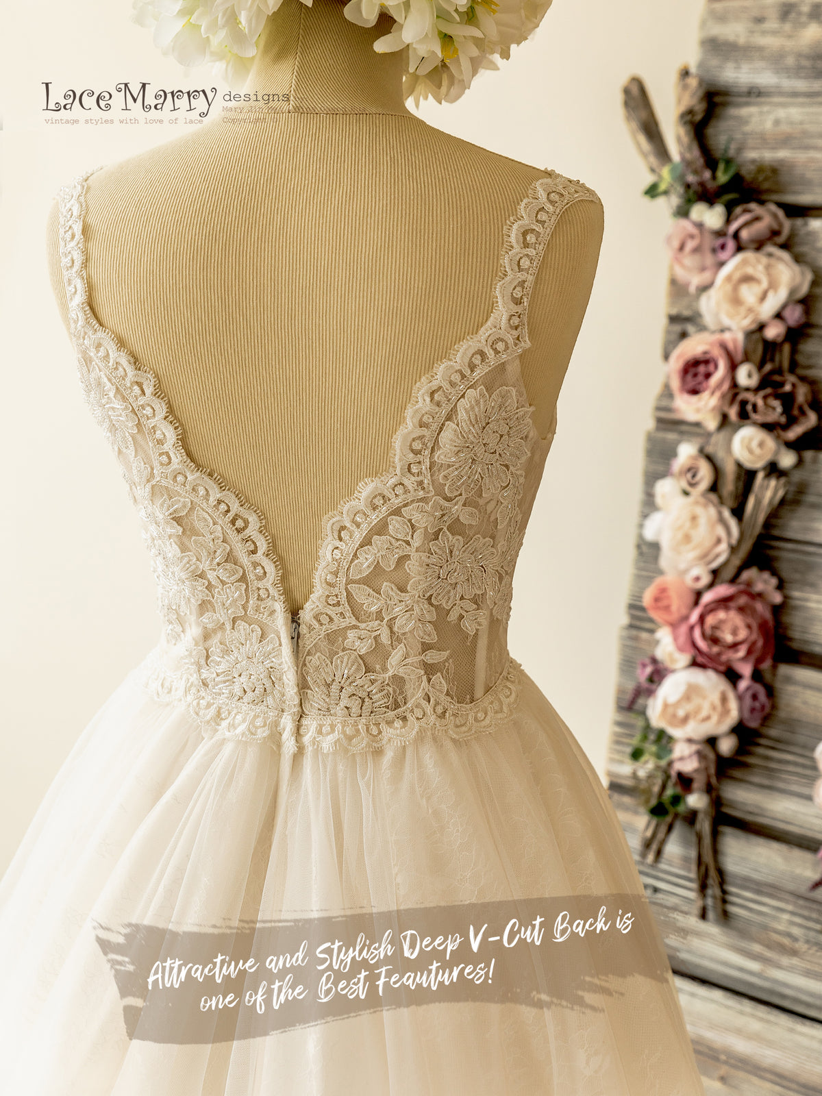 V Back Lace Wedding Dress
