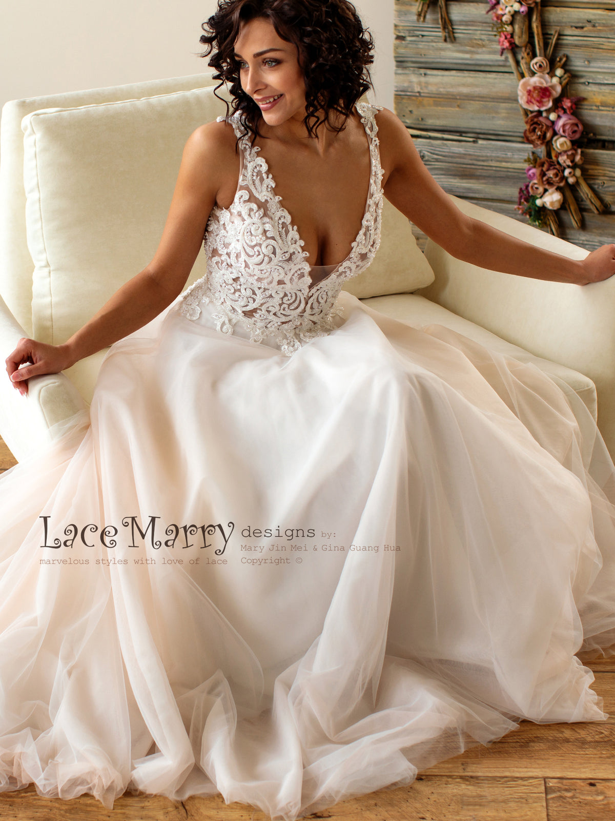 Sparkly Wedding Dress with Plunge