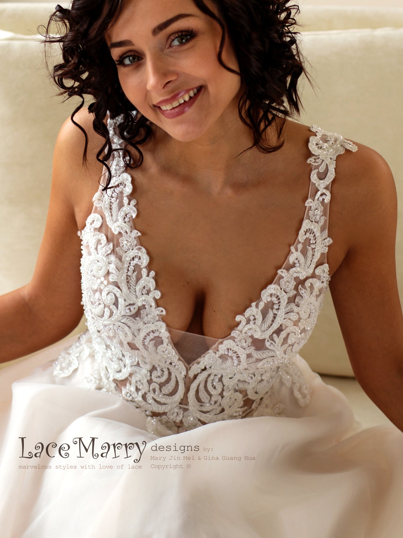 Swirl Lace Wedding Dress with Deep Plunge