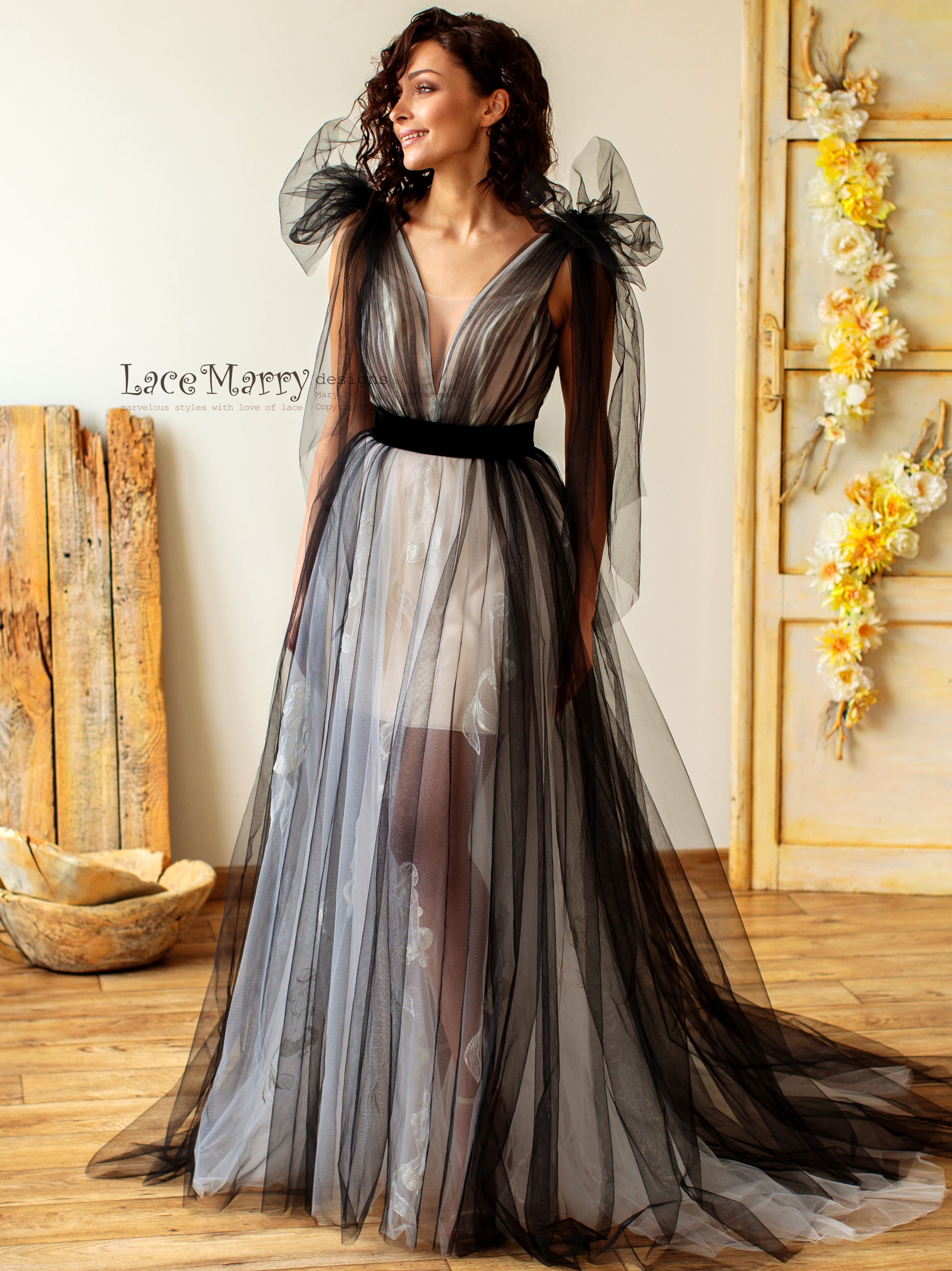 Black Tulle Ombre Wedding Dress - LaceMarry Black Tulle Ombre Wedding Dress - LaceMarry