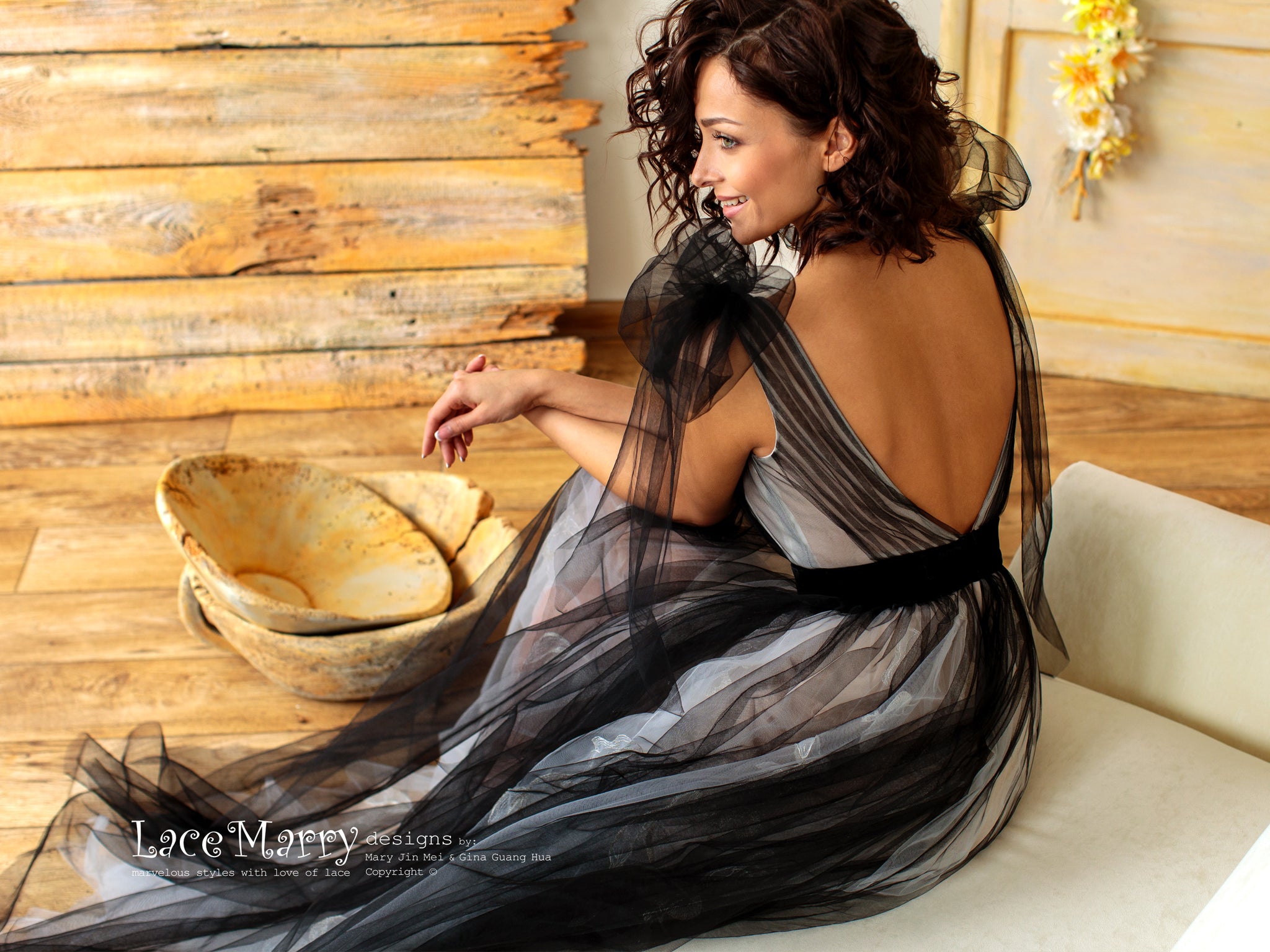 Black Tulle Ombre Wedding Dress - LaceMarry Black Tulle Ombre Wedding Dress - LaceMarry