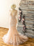 Mermaid Fitted Nude Wedding Dress with Long Sleeves and Lace Applique