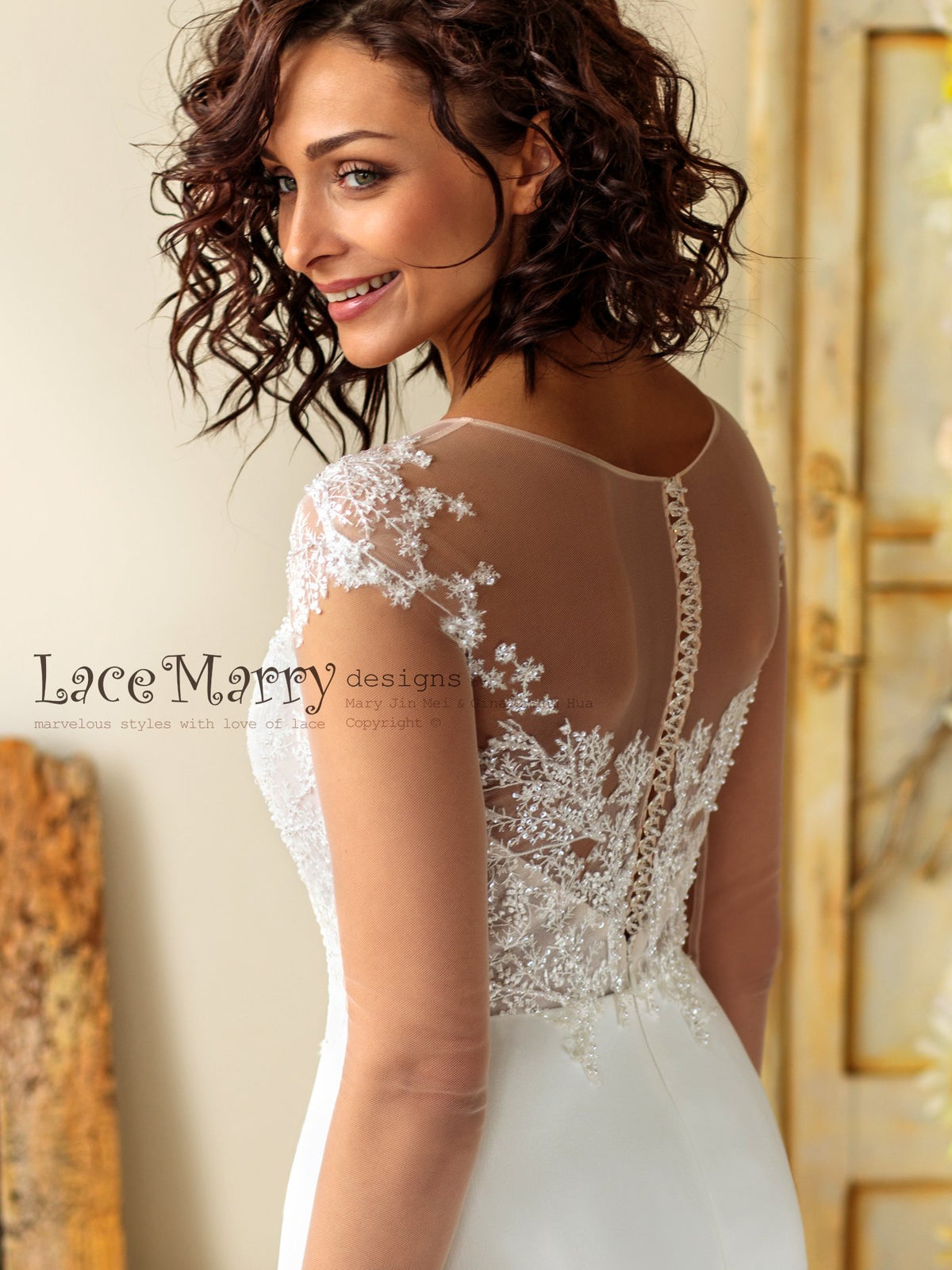 Long Sleeves Wedding Dress with Illusion Back