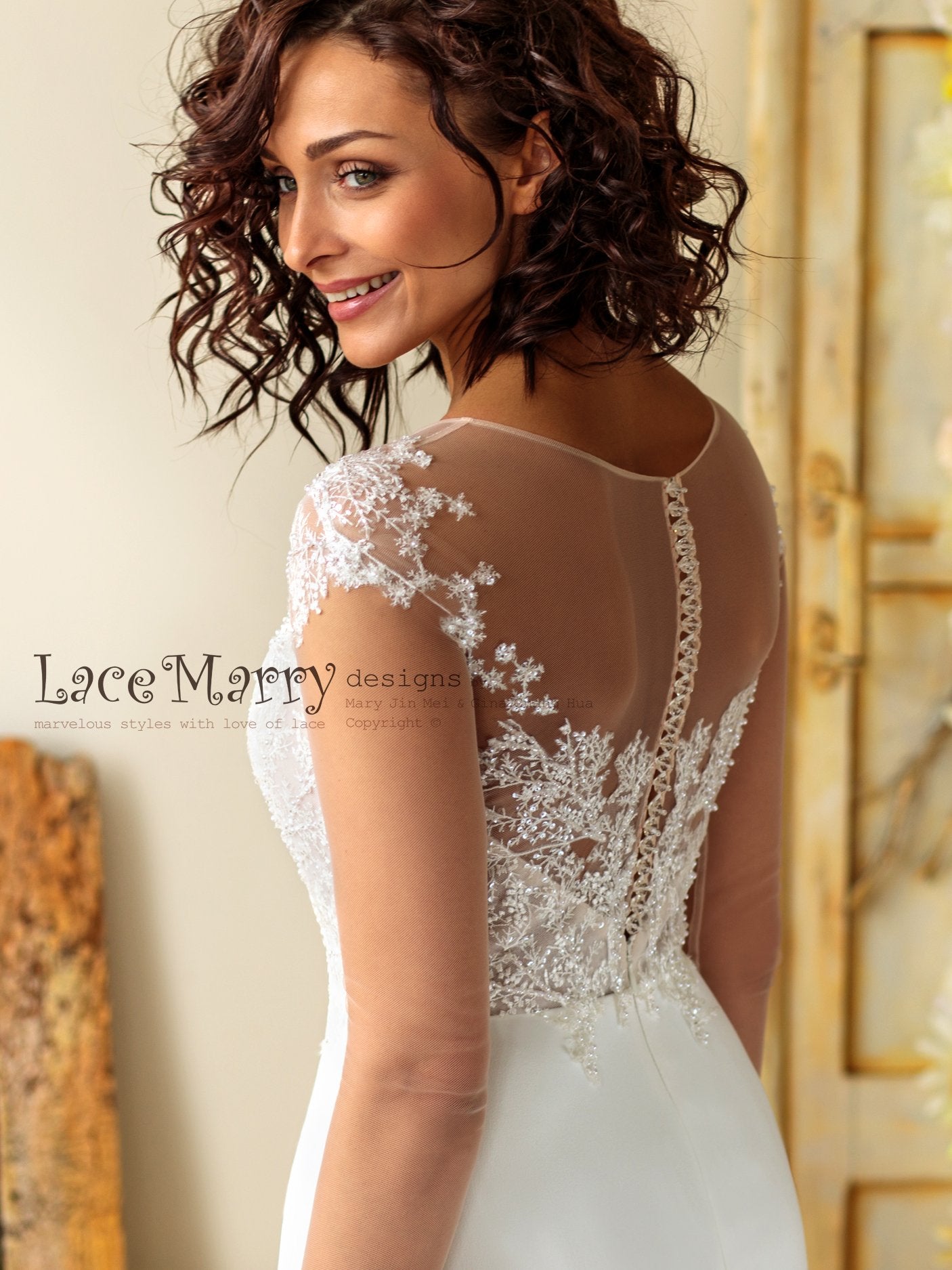 Sheath Boho Wedding Dress with Illusion Top