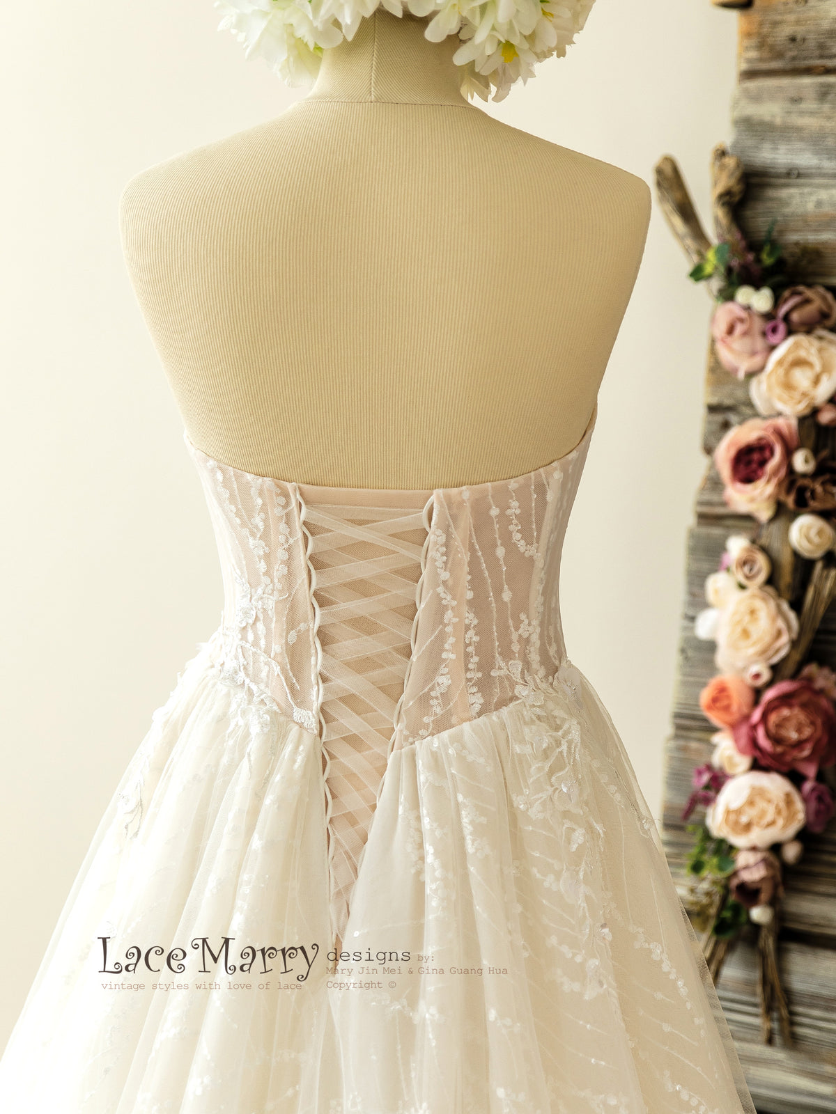 Lace up Back Blush Wedding Dress