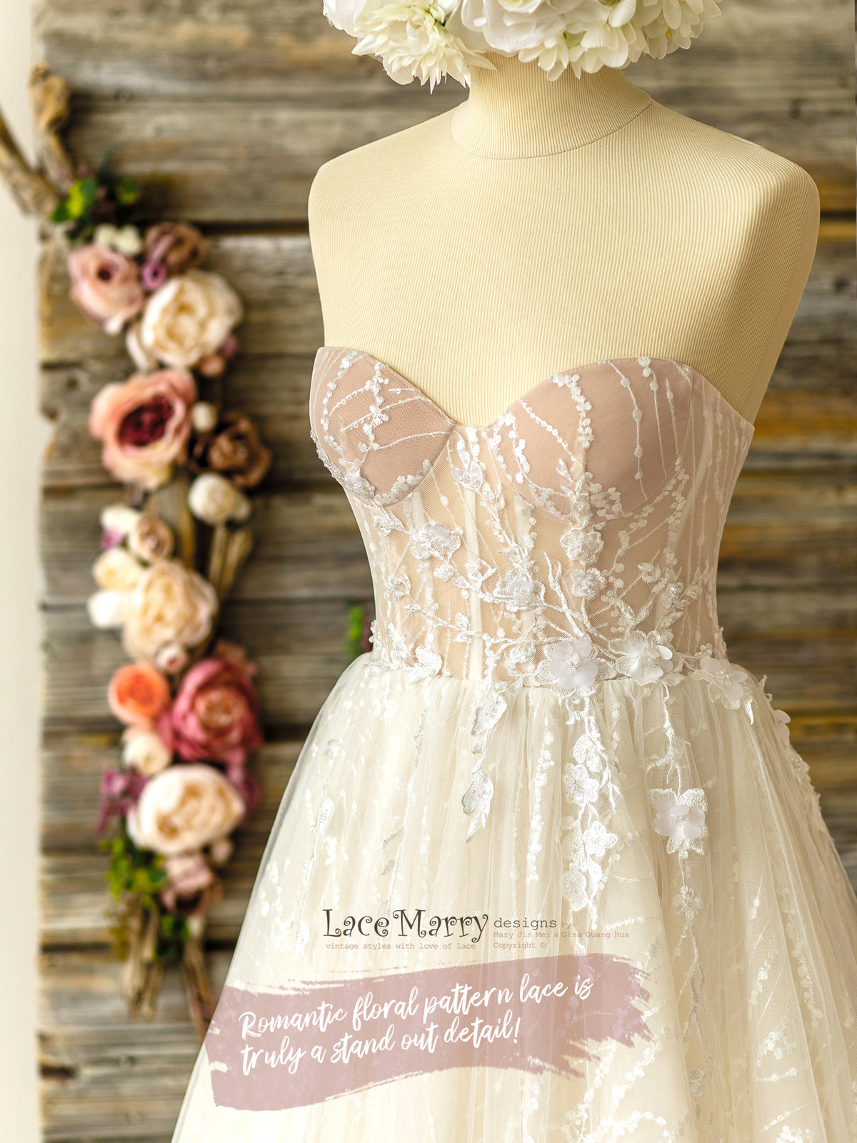 Sexy Strapless Bustier Neckline A Line Wedding Dress - LaceMarry