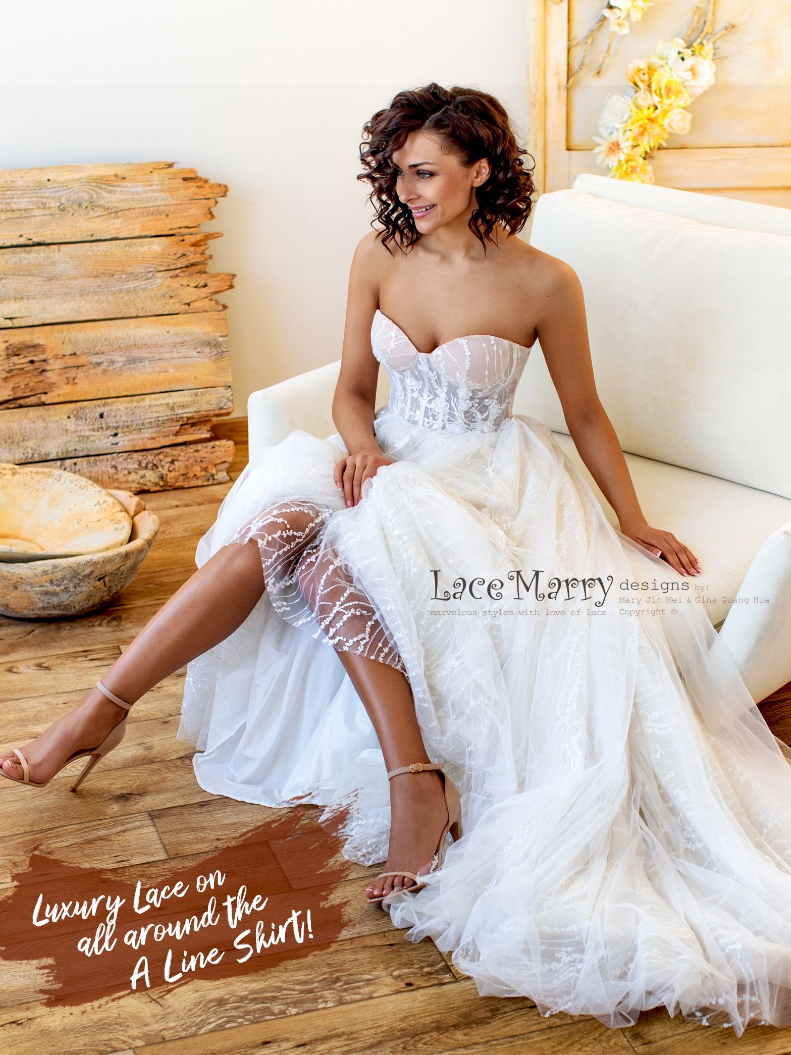 Sexy Strapless Bustier Neckline A Line Wedding Dress - LaceMarry Sexy Strapless Bustier Neckline A Line Wedding Dress - LaceMarry