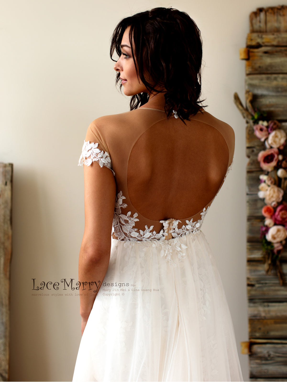Nude Lace Wedding Dress with Illusion Style