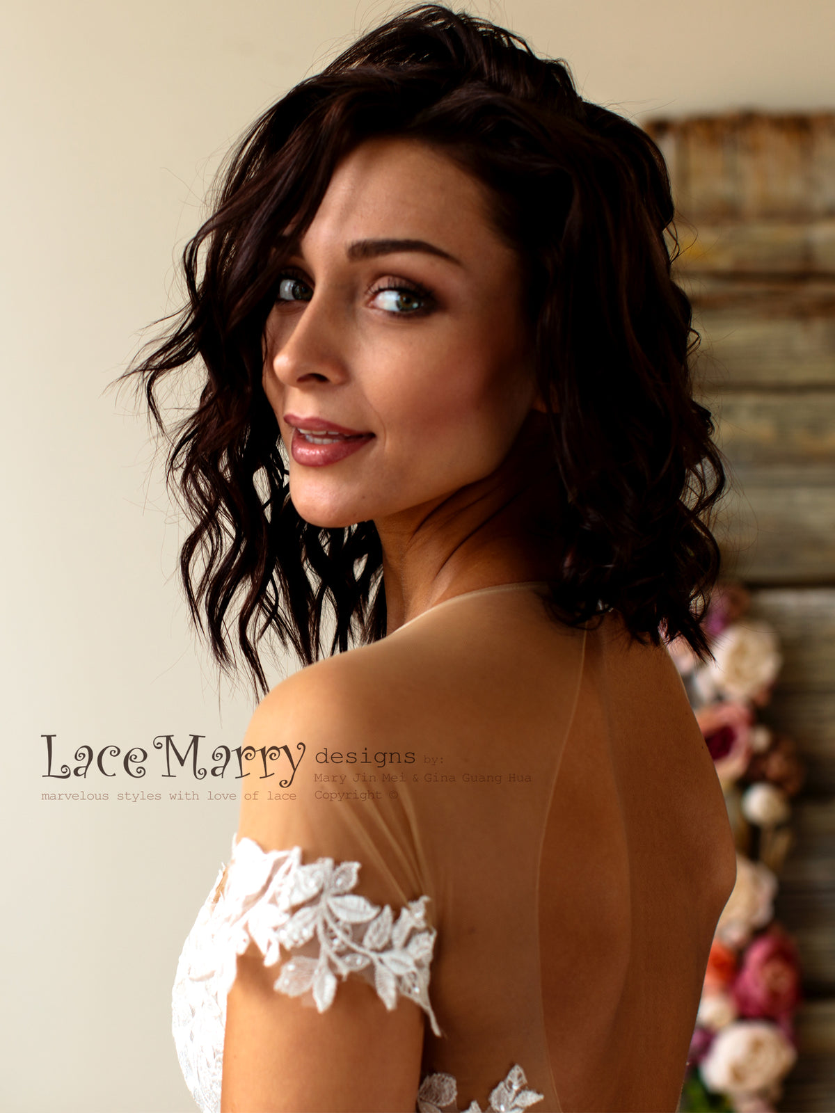 Illusion Off Shoulder Design Wedding Dress
