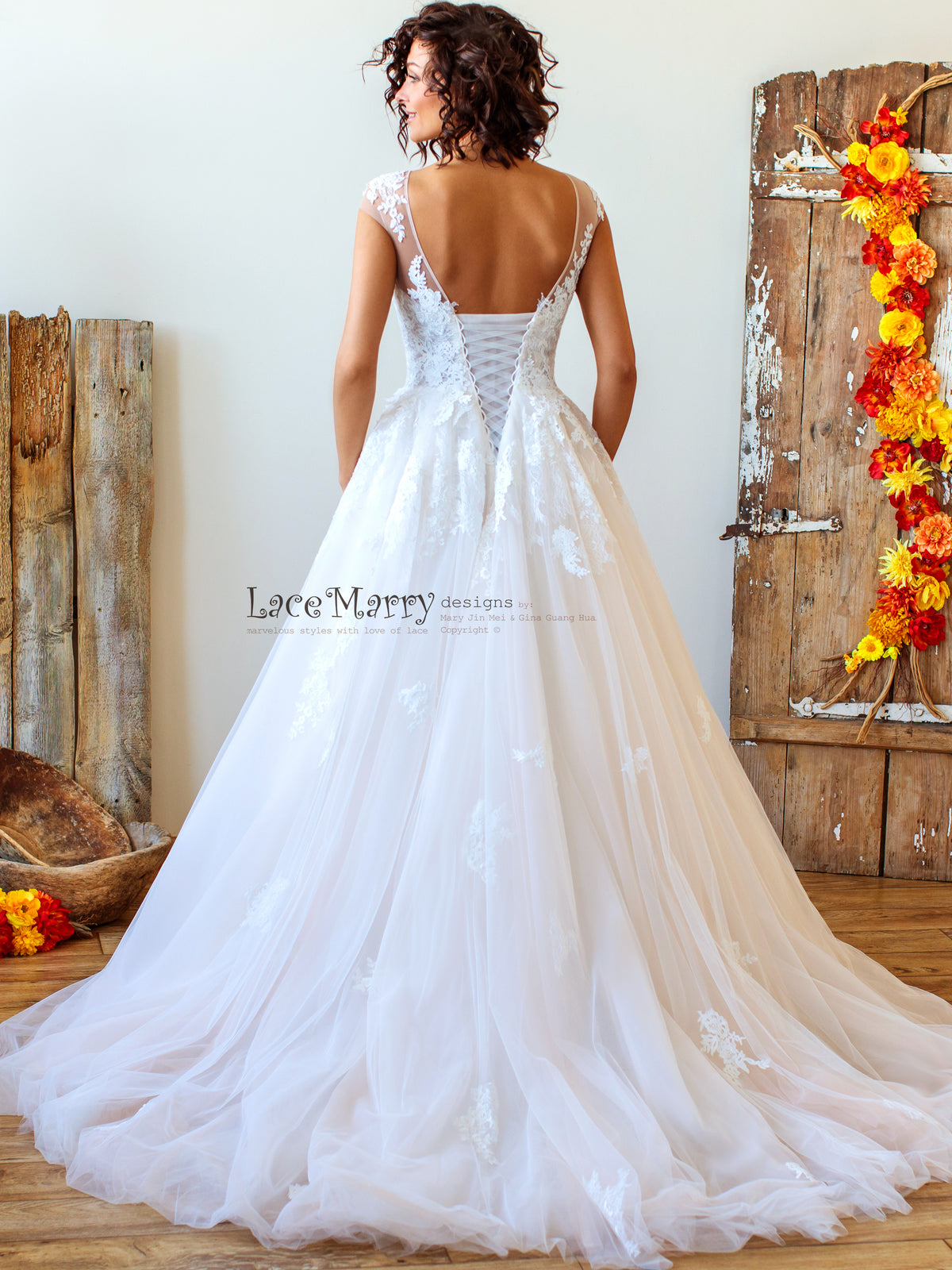Princess Wedding Dress with Lace Straps and Corset Back