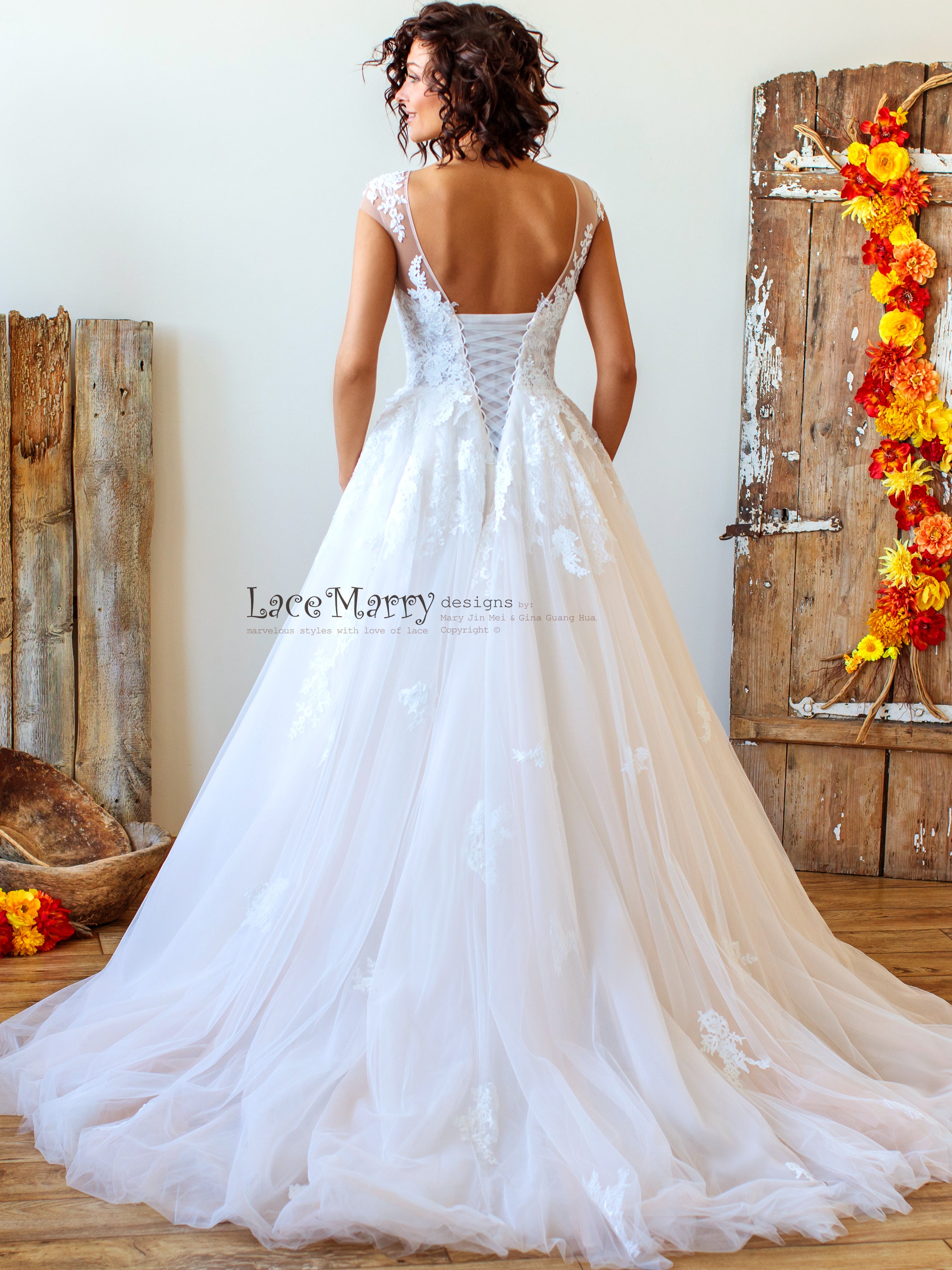 chiffon and lace dress Chiffon Lace A Line Boho Beach Wedding Dresses PW287 main image 1
