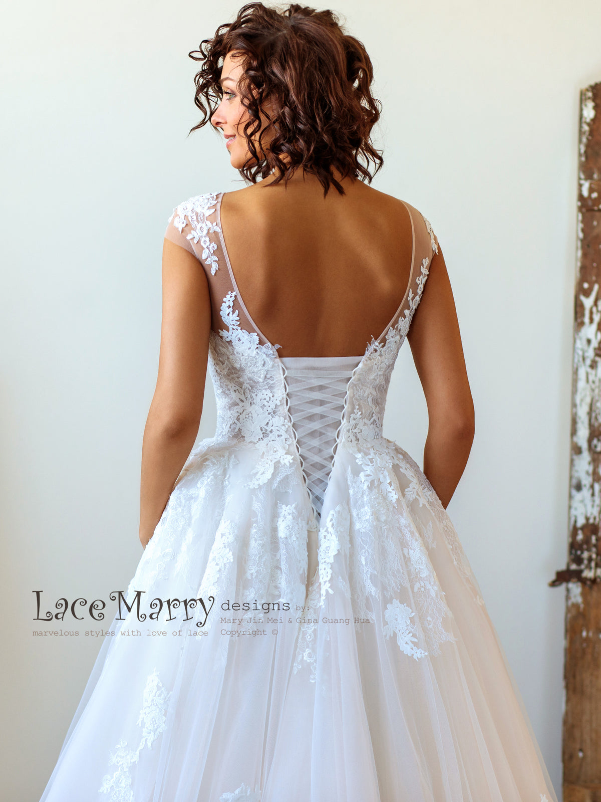 Corset Back Wedding Dress with Cap Sleeves
