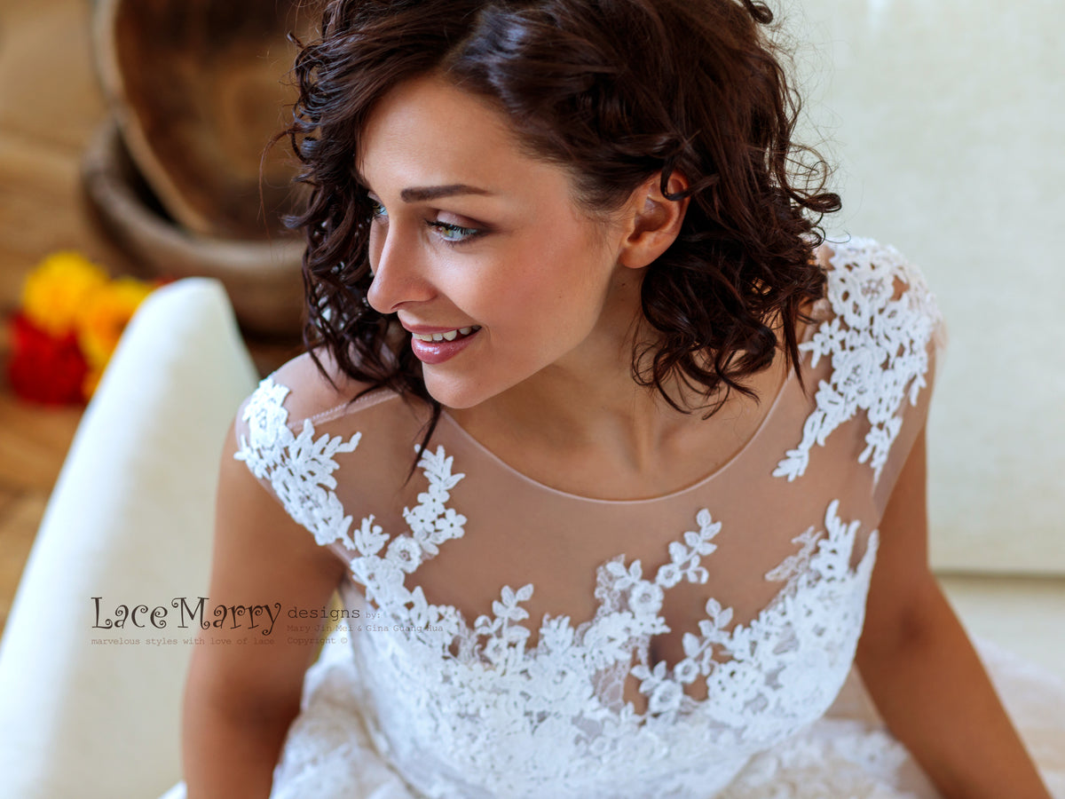 Amazing Wedding Dress with Illusion Neckline