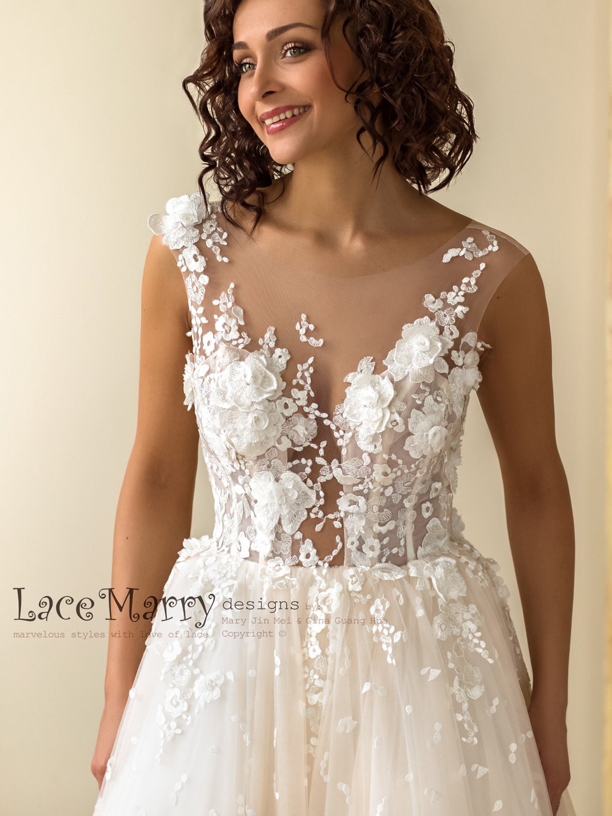 Gorgeous 3d Lace Wedding Dress with Deep Plunge