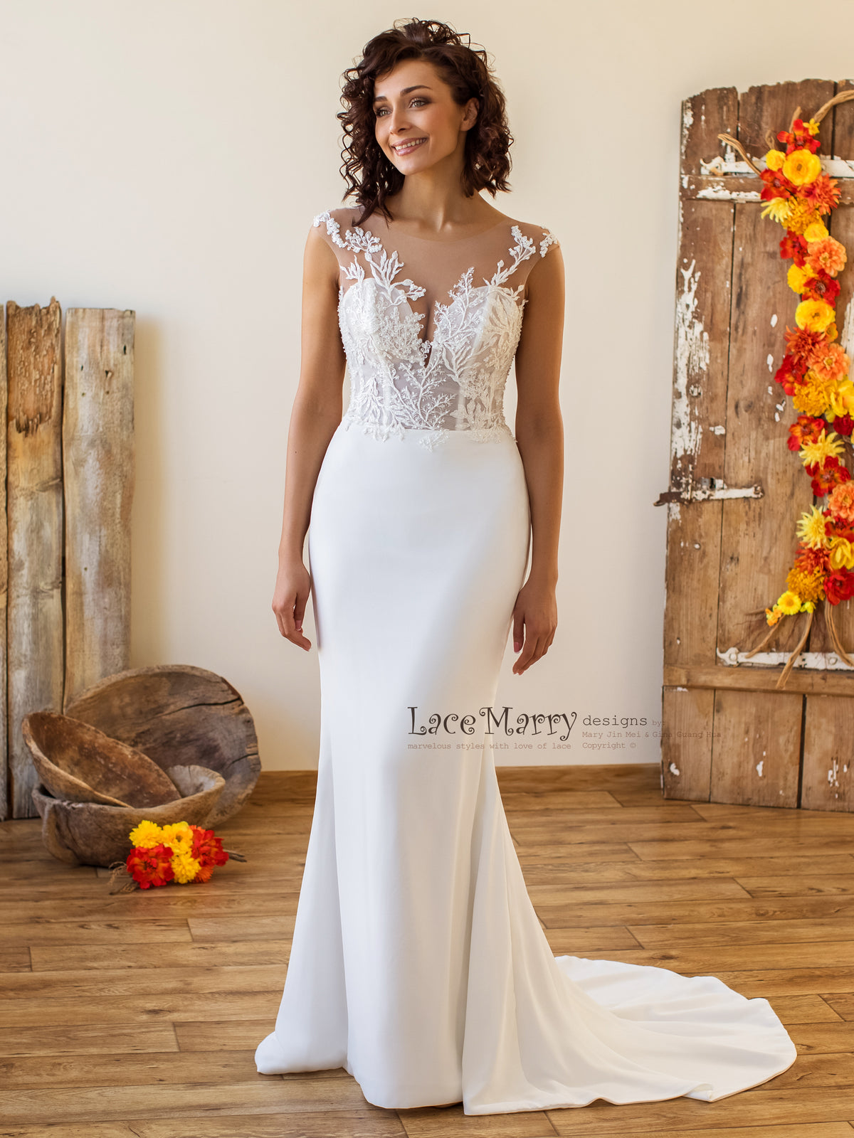 Fitted Chiffon and Lace Wedding Dress