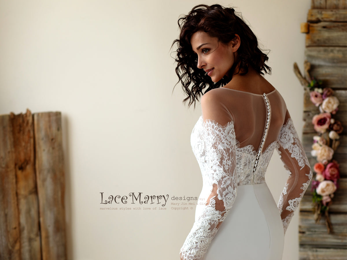 Off-Shoulder Lace Wedding Dress with Long Sleeves - LaceMarry Off-Shoulder Lace Wedding Dress with Long Sleeves - LaceMarry