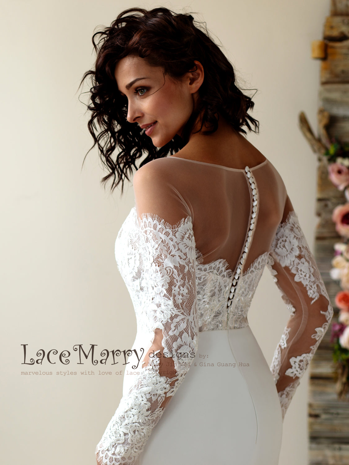 Off-Shoulder Lace Wedding Dress with Long Sleeves