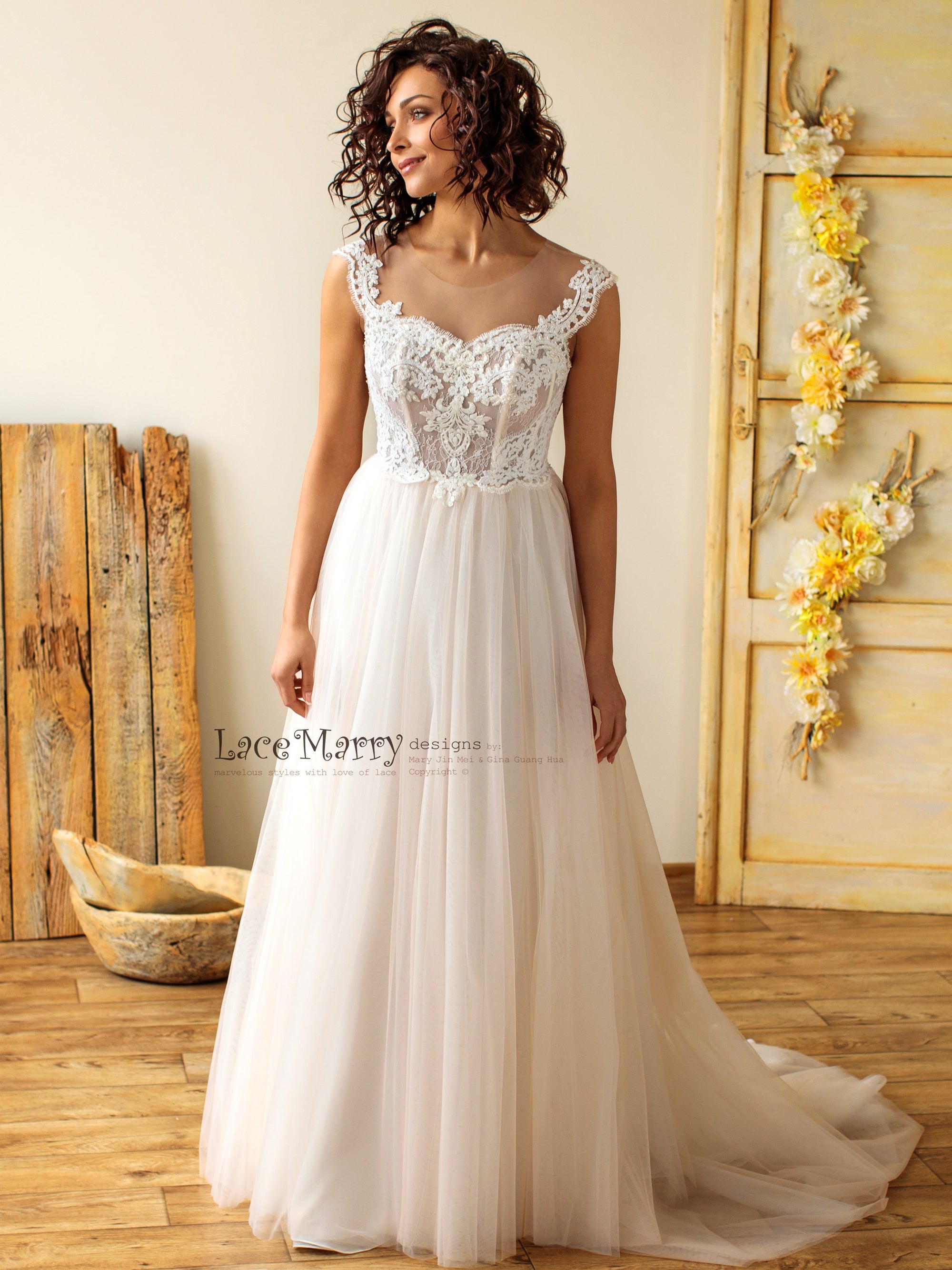 A Line Boho Wedding Dress with Light and Flowy Skirt