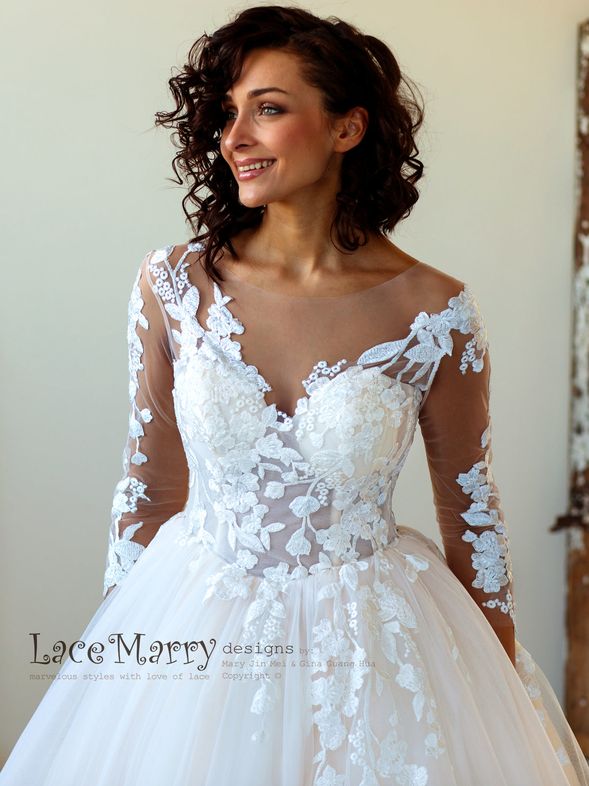 V Neck Lace Wedding Dress