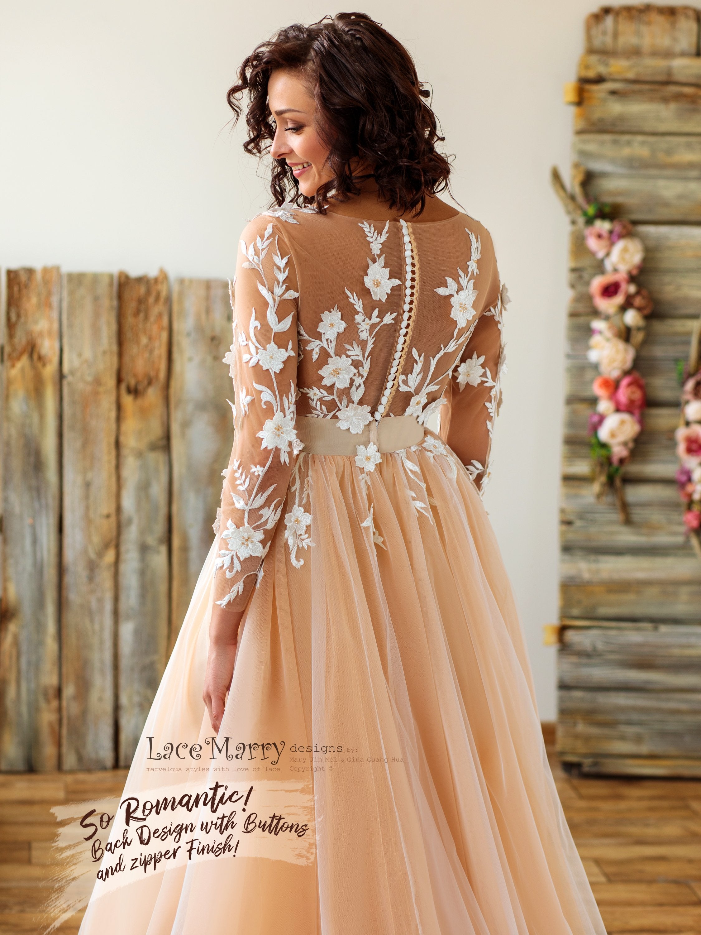 Sexy Boho Wedding Dress with Long Lace Sleeves LaceMarry