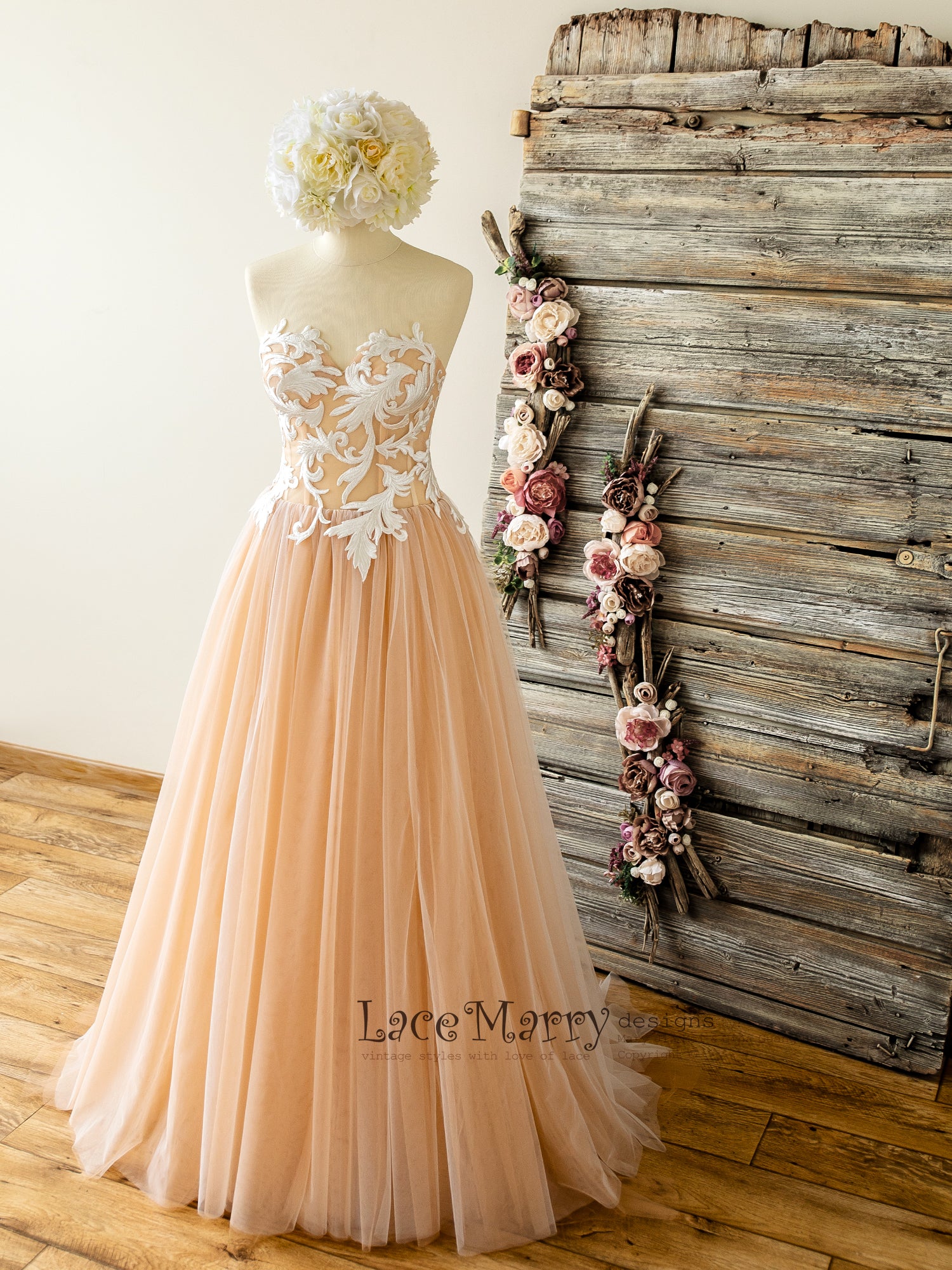 Strapless Blush Wedding Dress